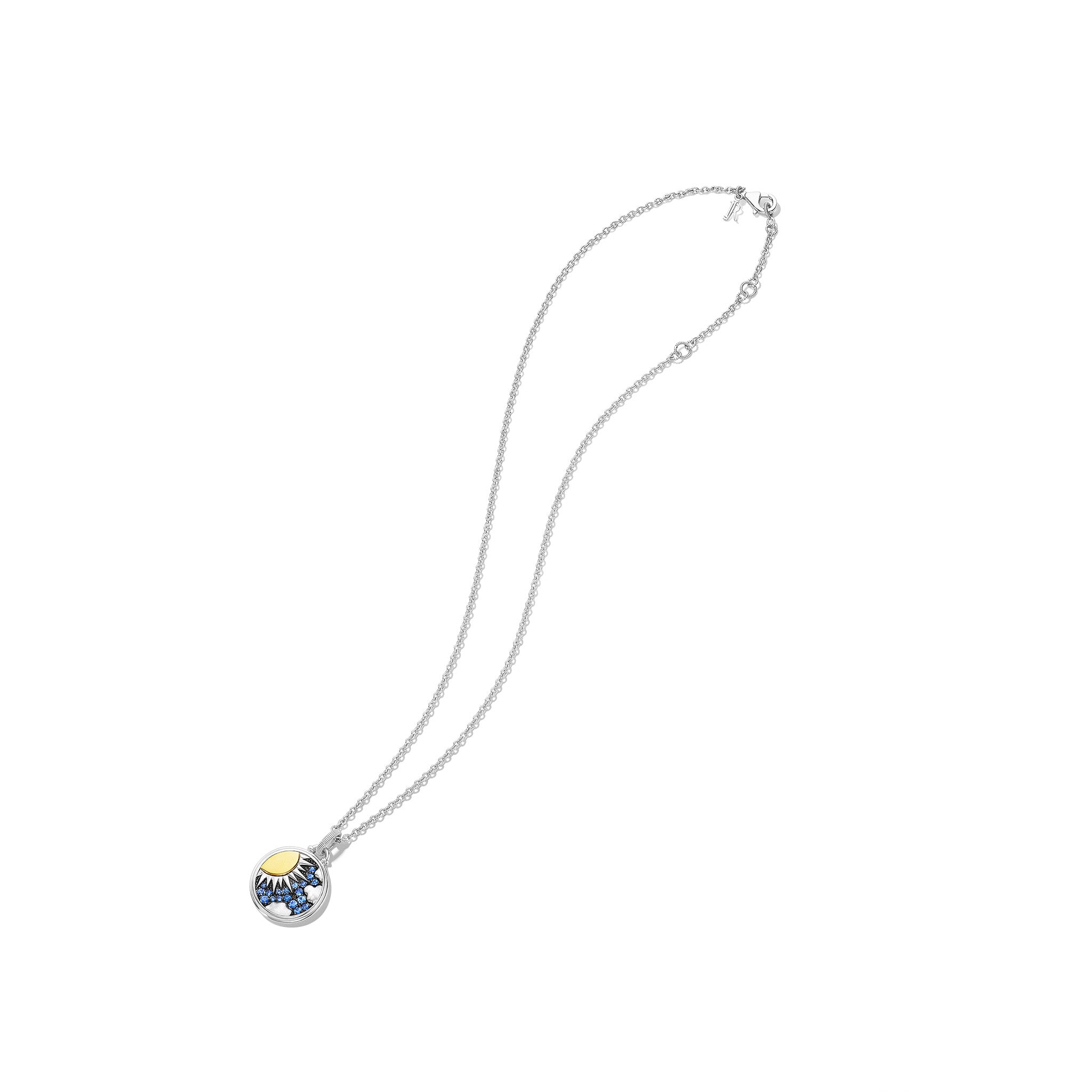 Little Luxuries Sunshine Medallion Necklace with Blue Sapphire, Diamonds and 18K Gold