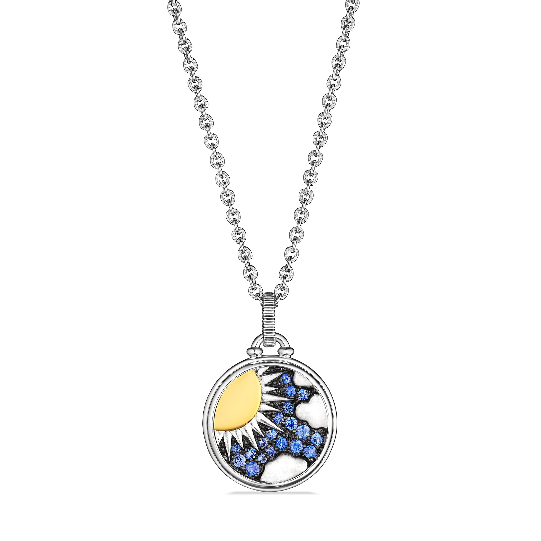Little Luxuries Sunshine Medallion Necklace With Blue Sapphire, Diamonds And 18K Gold