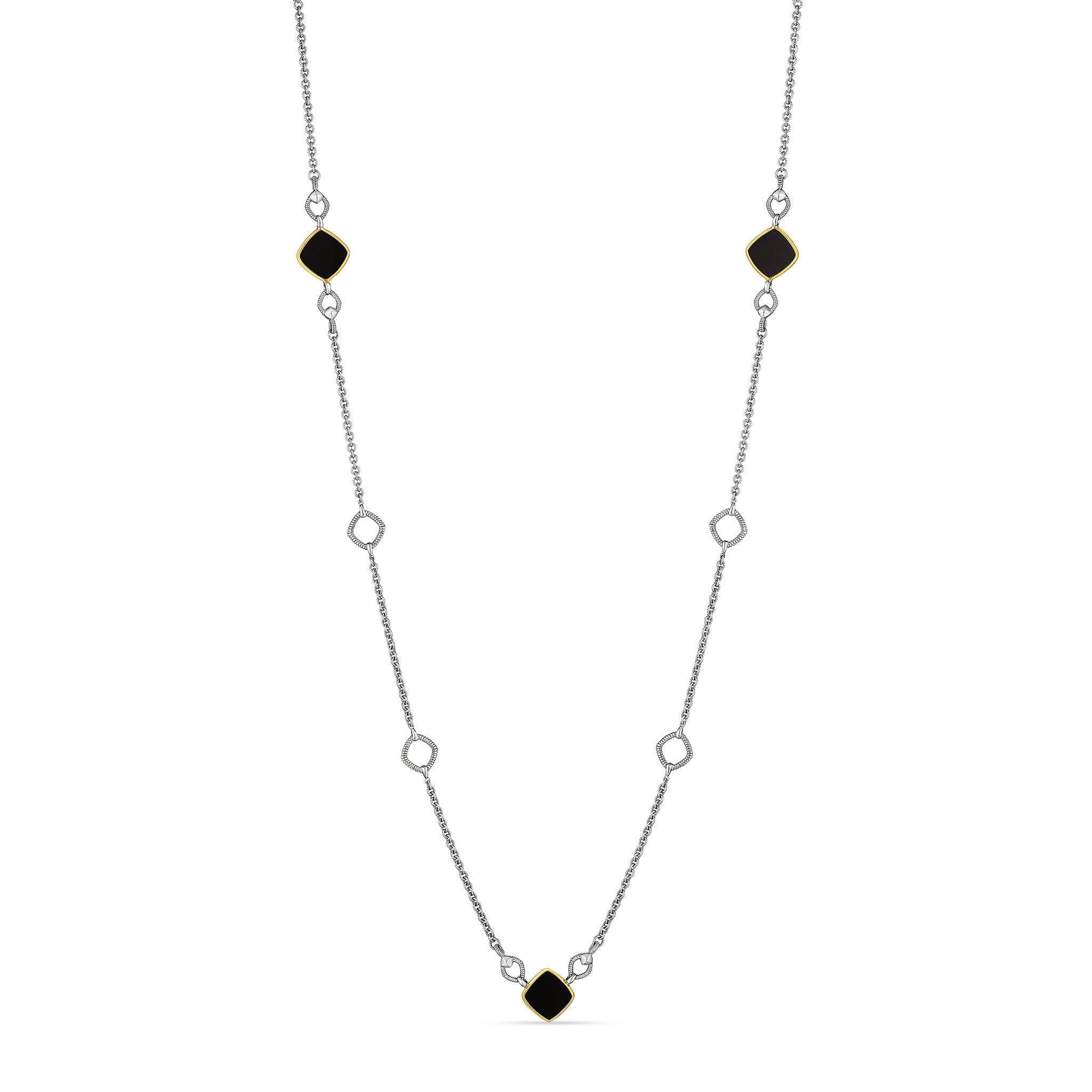 Eternity Long Station Necklace With Black Onyx And 18K Gold