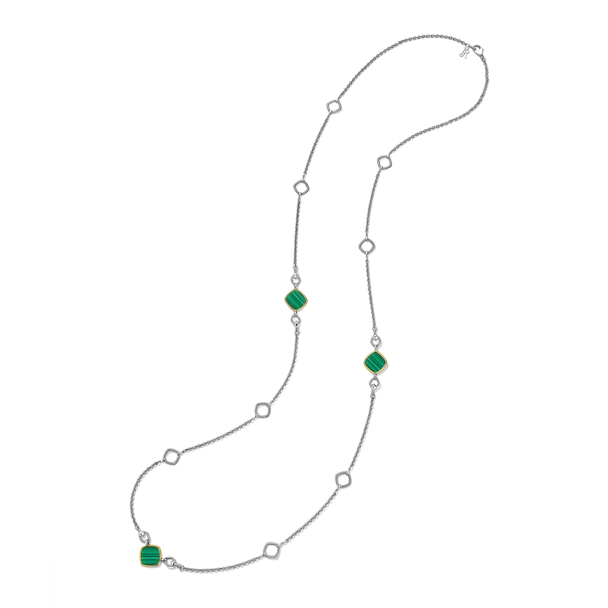 Eternity Long Station Necklace with Malachite and 18K Gold