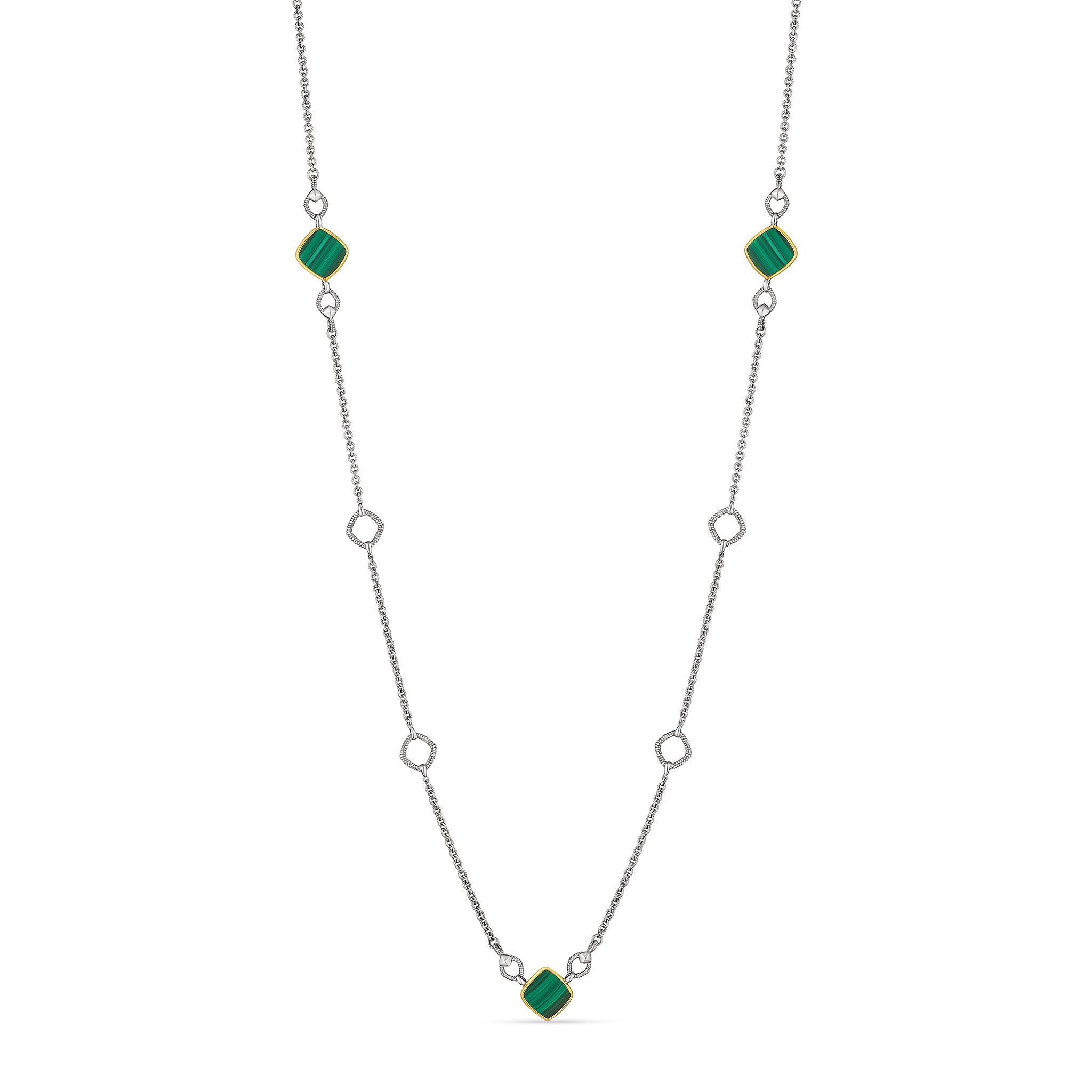 Eternity Long Station Necklace With Malachite And 18K Gold