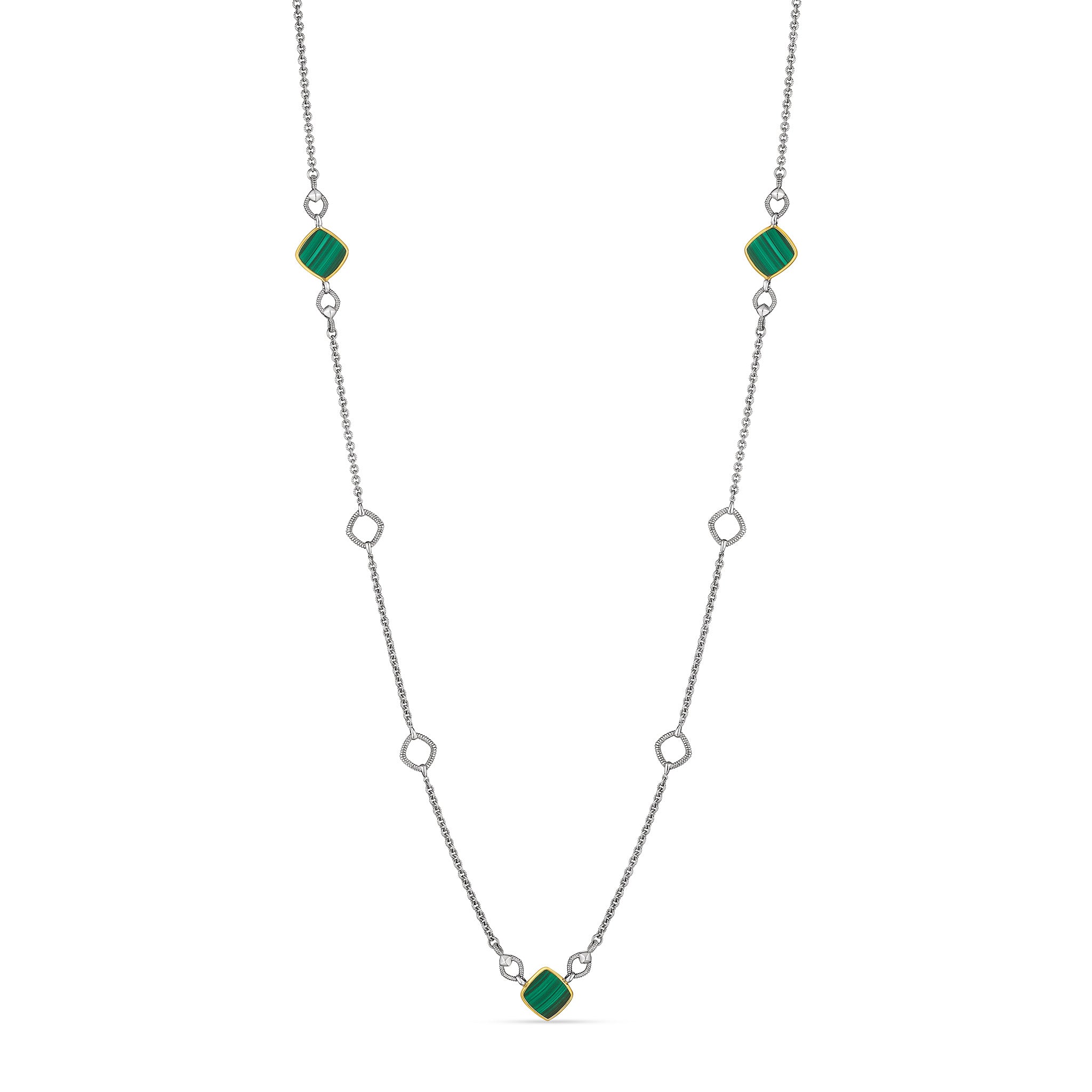 Eternity Long Station Necklace With Malachite And 18K Gold