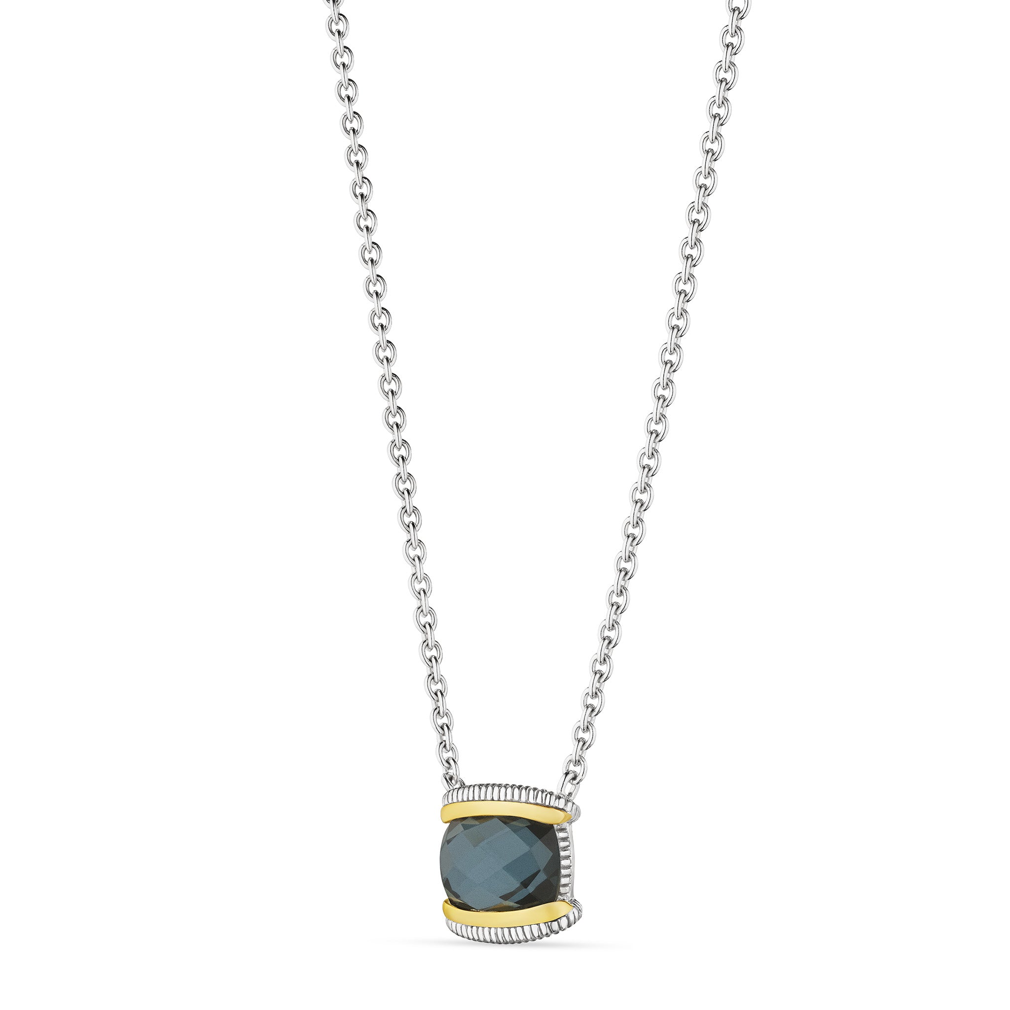 Eternity Necklace With Blue Quartz Over Hematite Doublet And 18K Gold