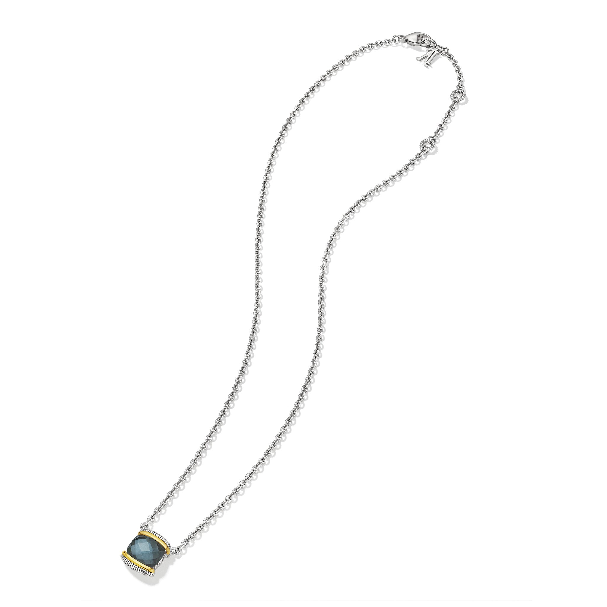 Eternity Necklace With Blue Quartz Over Hematite Doublet And 18K Gold