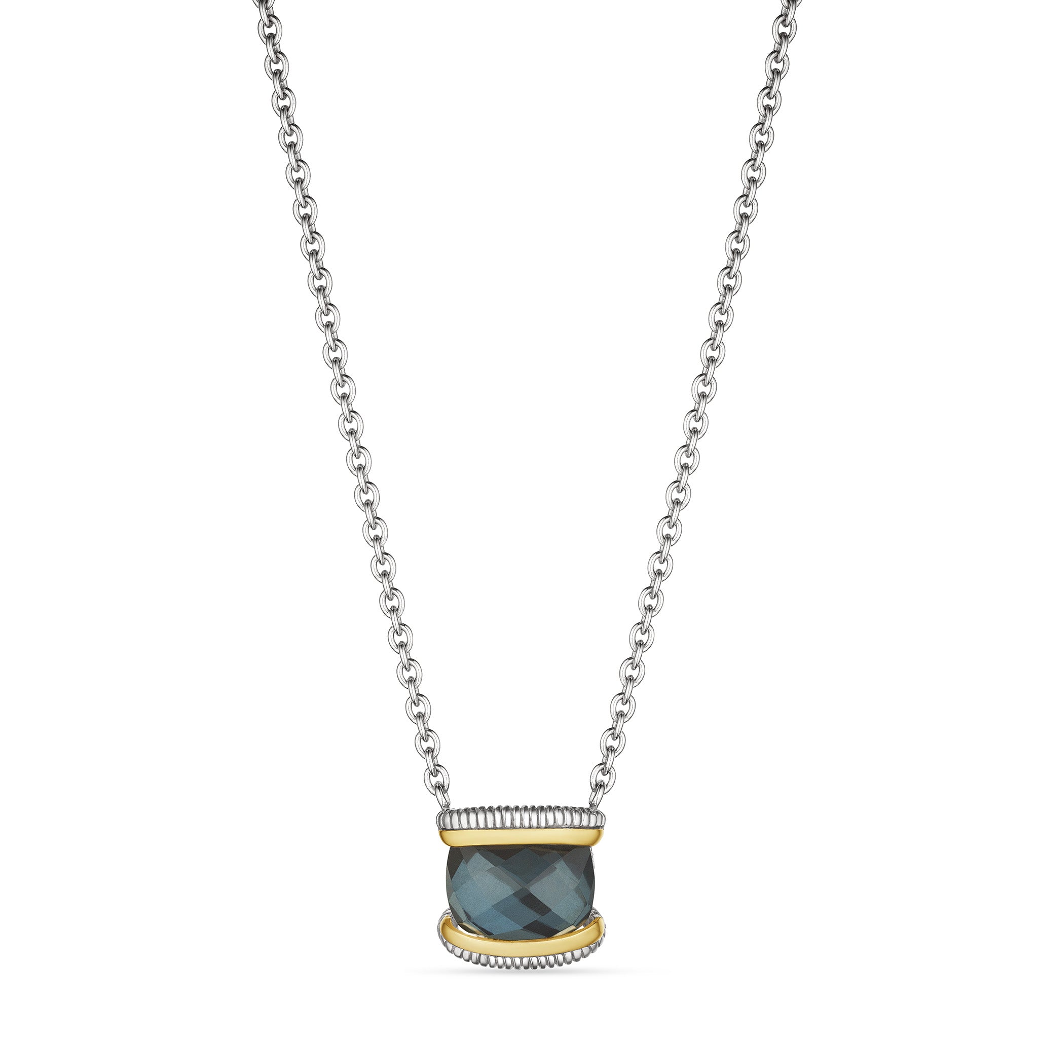 Eternity Necklace With Blue Quartz Over Hematite Doublet And 18K Gold