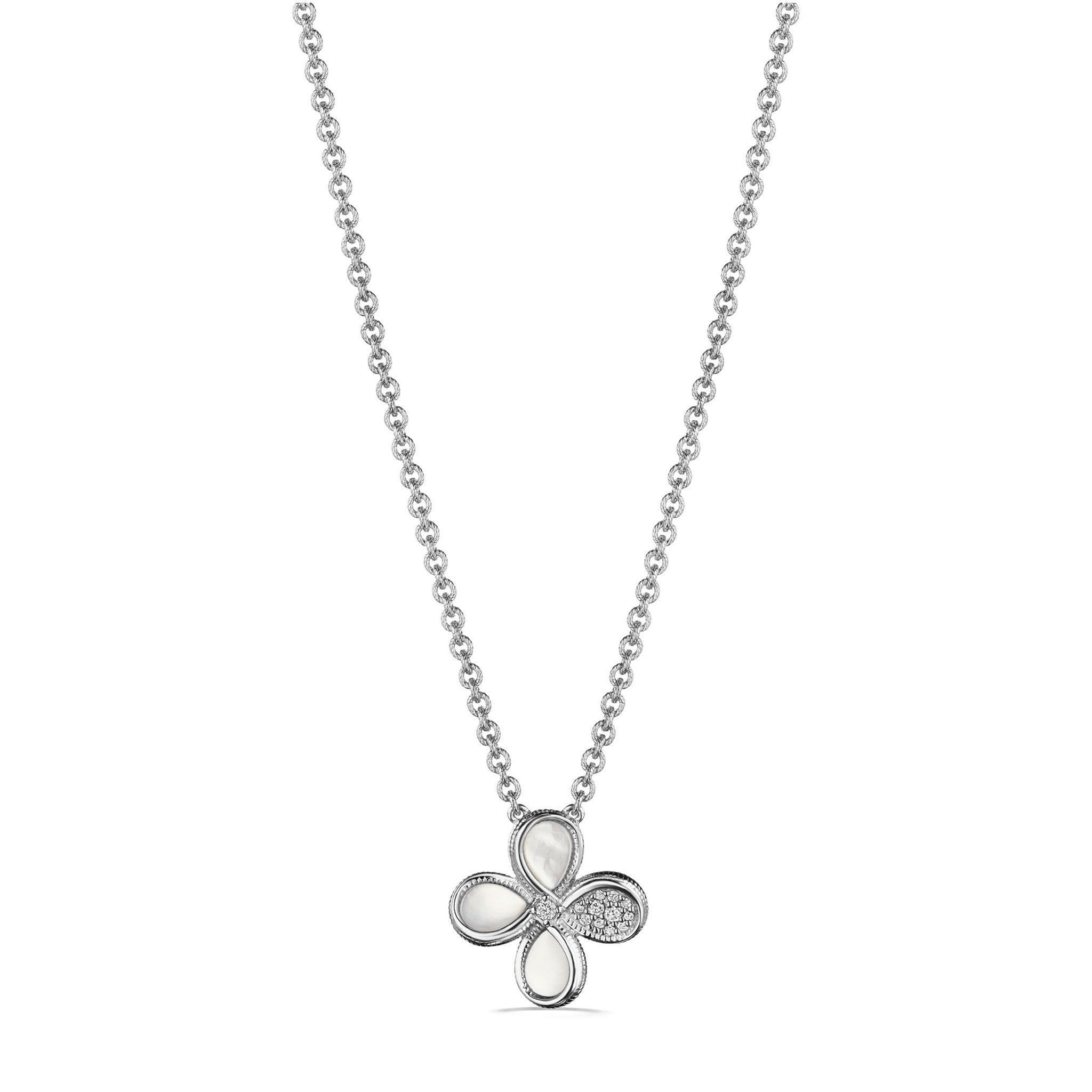 Jardin Flower Pendant Necklace With Mother Of Pearl And Diamonds