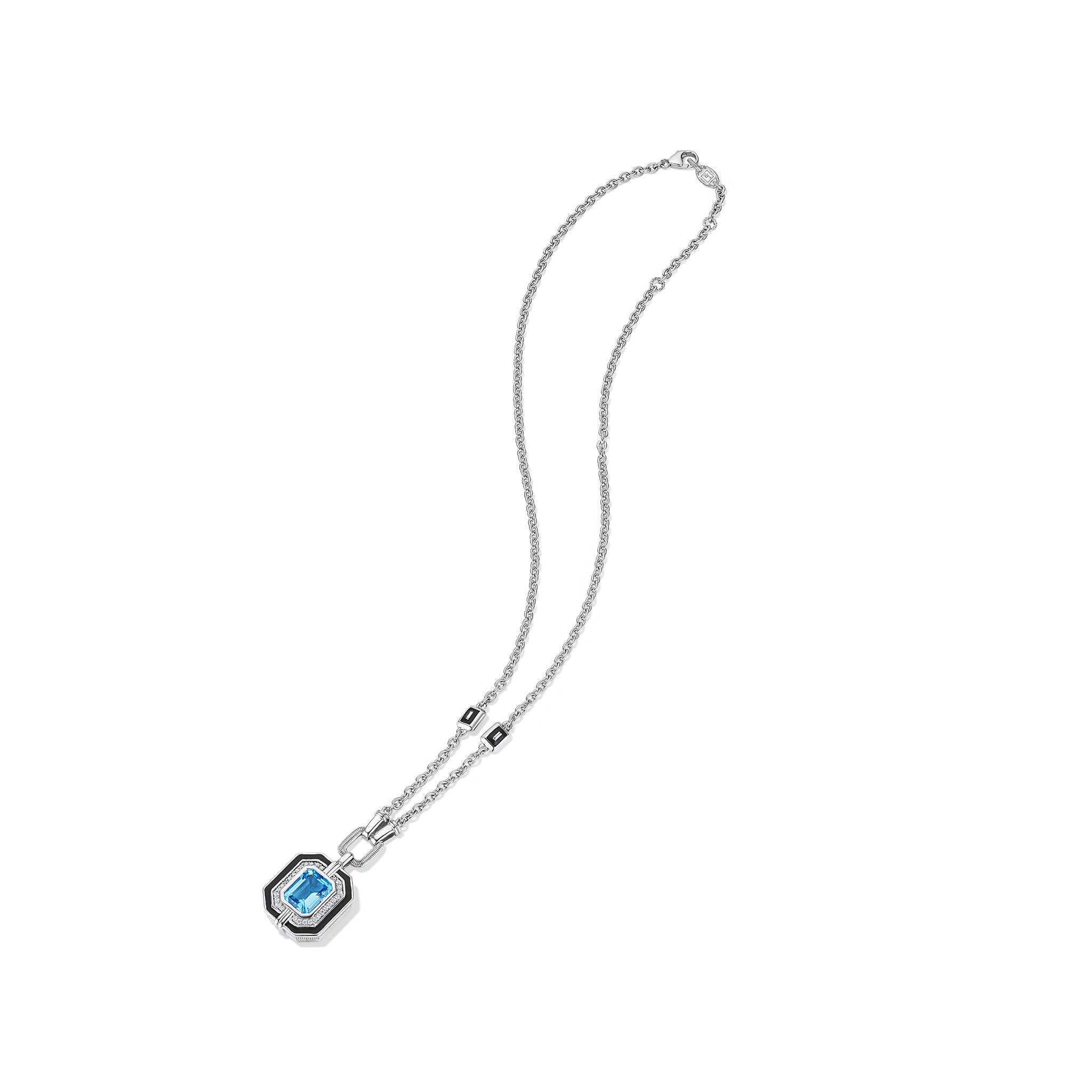 Adrienne Pendant Necklace with Enamel, Swiss Blue Topaz and Diamonds