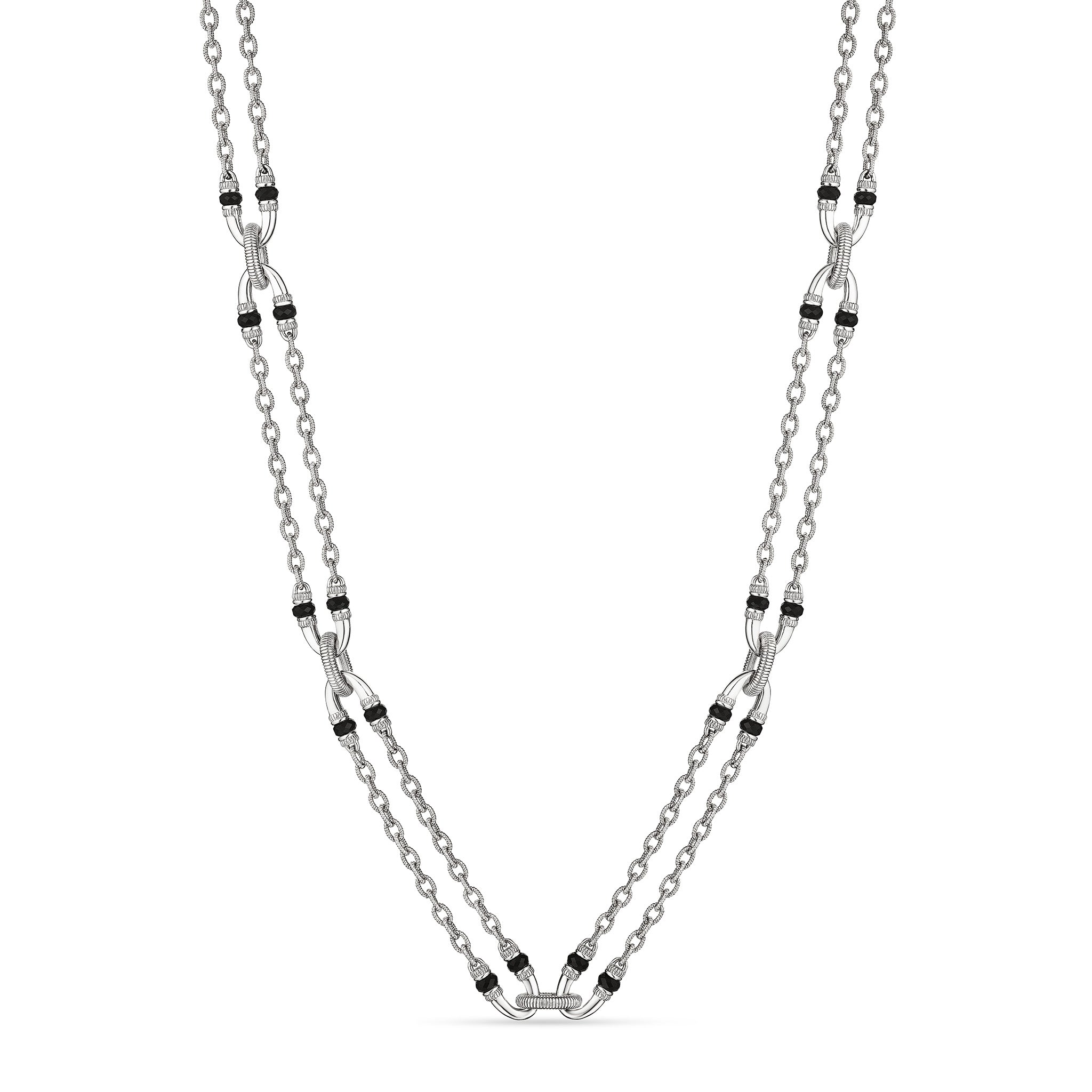 Eternity Long Signature Double Chain Necklace With Black Onyx
