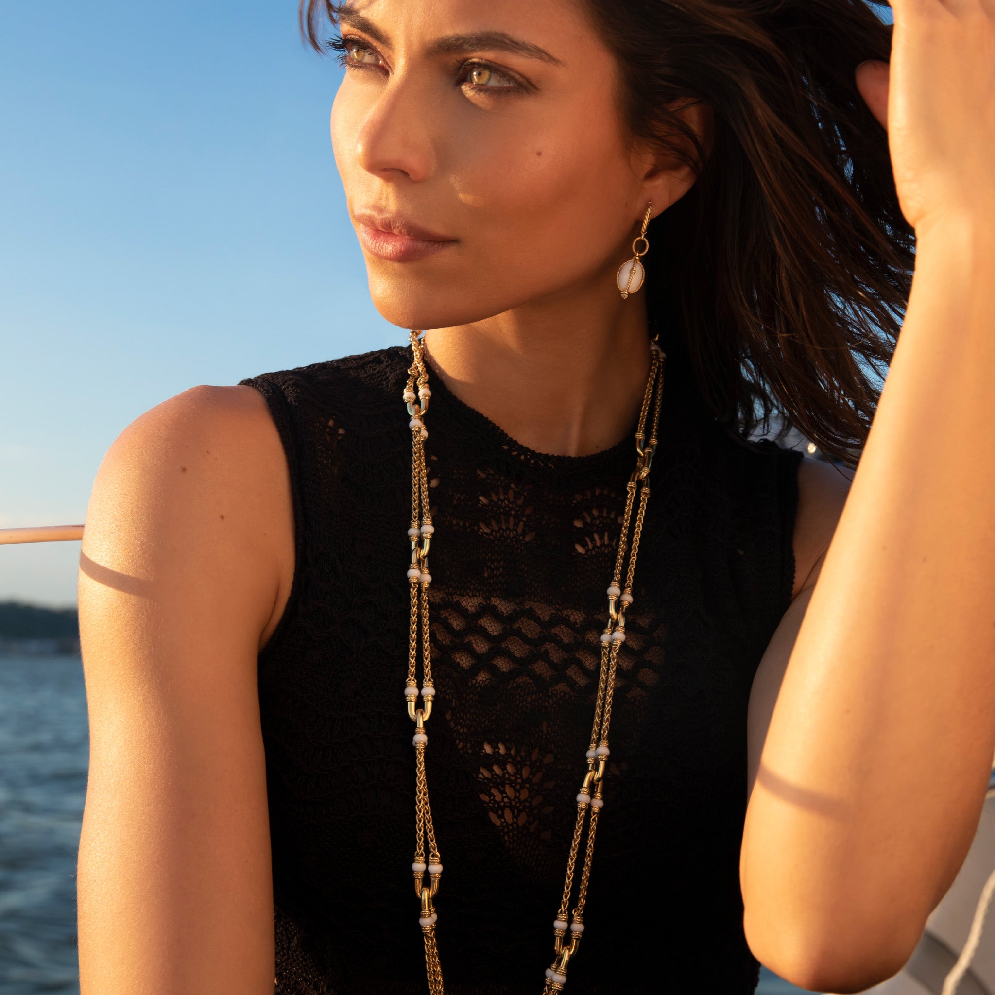 Ocean Reef Statement Necklace with White Agate in 18K Gold Vermeil