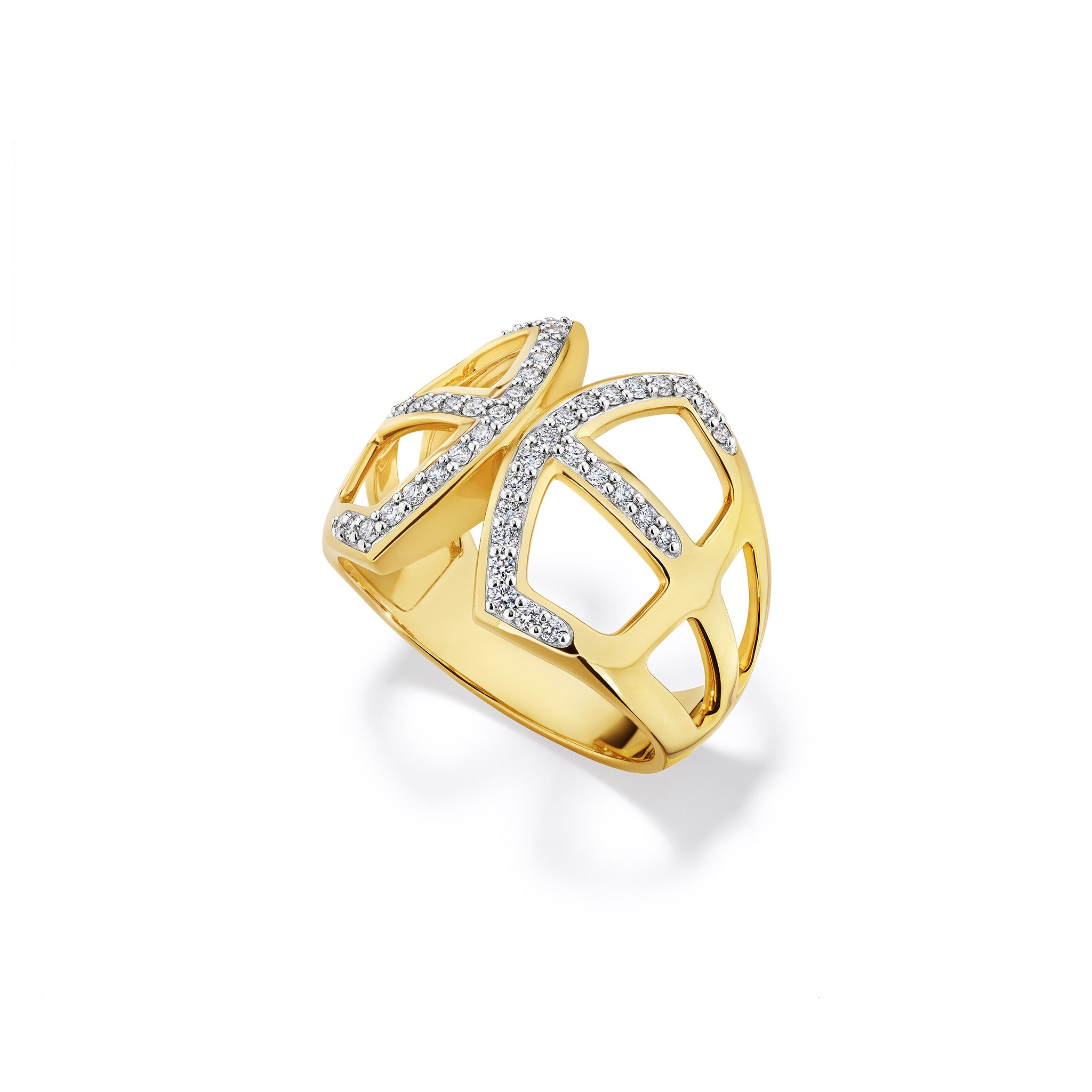 Selvaggia Wide Band Ring with Diamonds in 14K