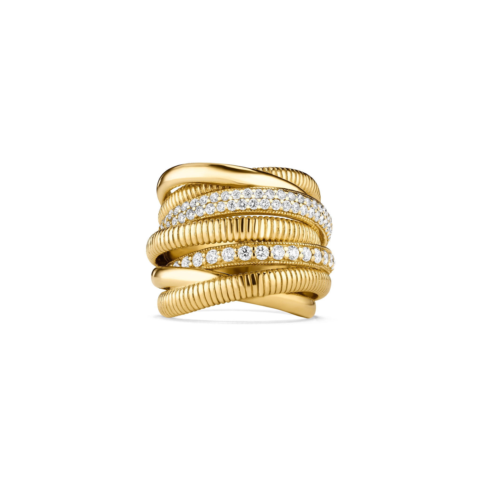 Eternity Seven Band Highway Ring With Diamonds In 18K