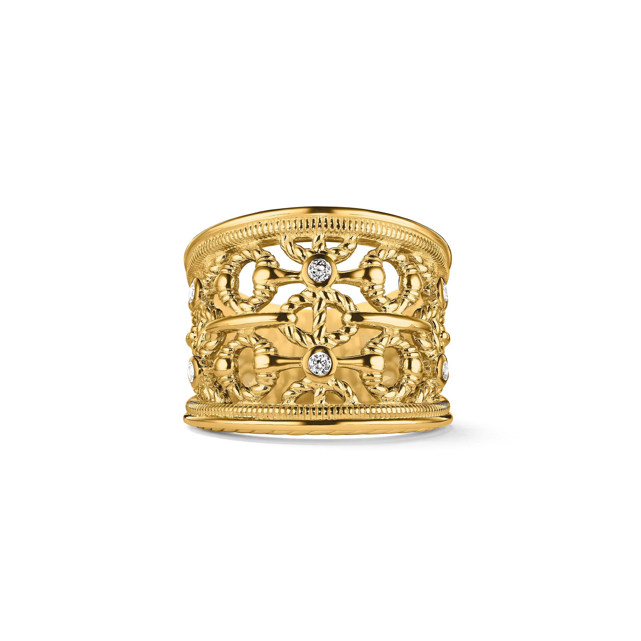 Vienna Wide Band Ring With Diamonds In 18K
