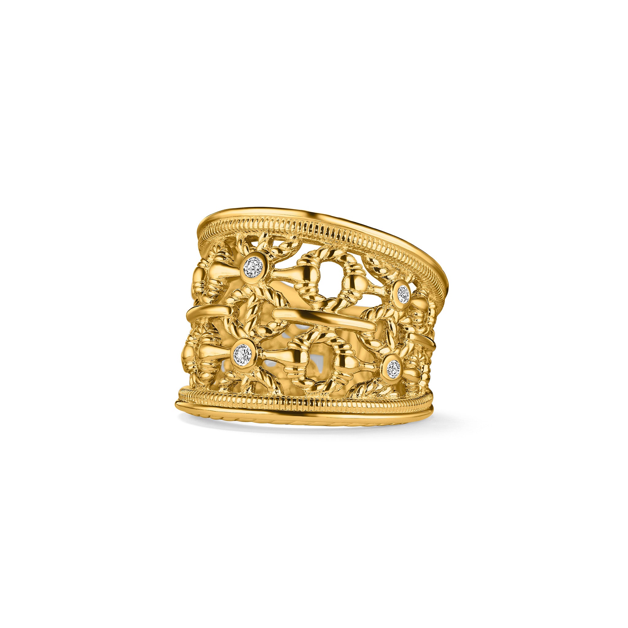 Vienna Wide Band Ring with Diamonds in 18K