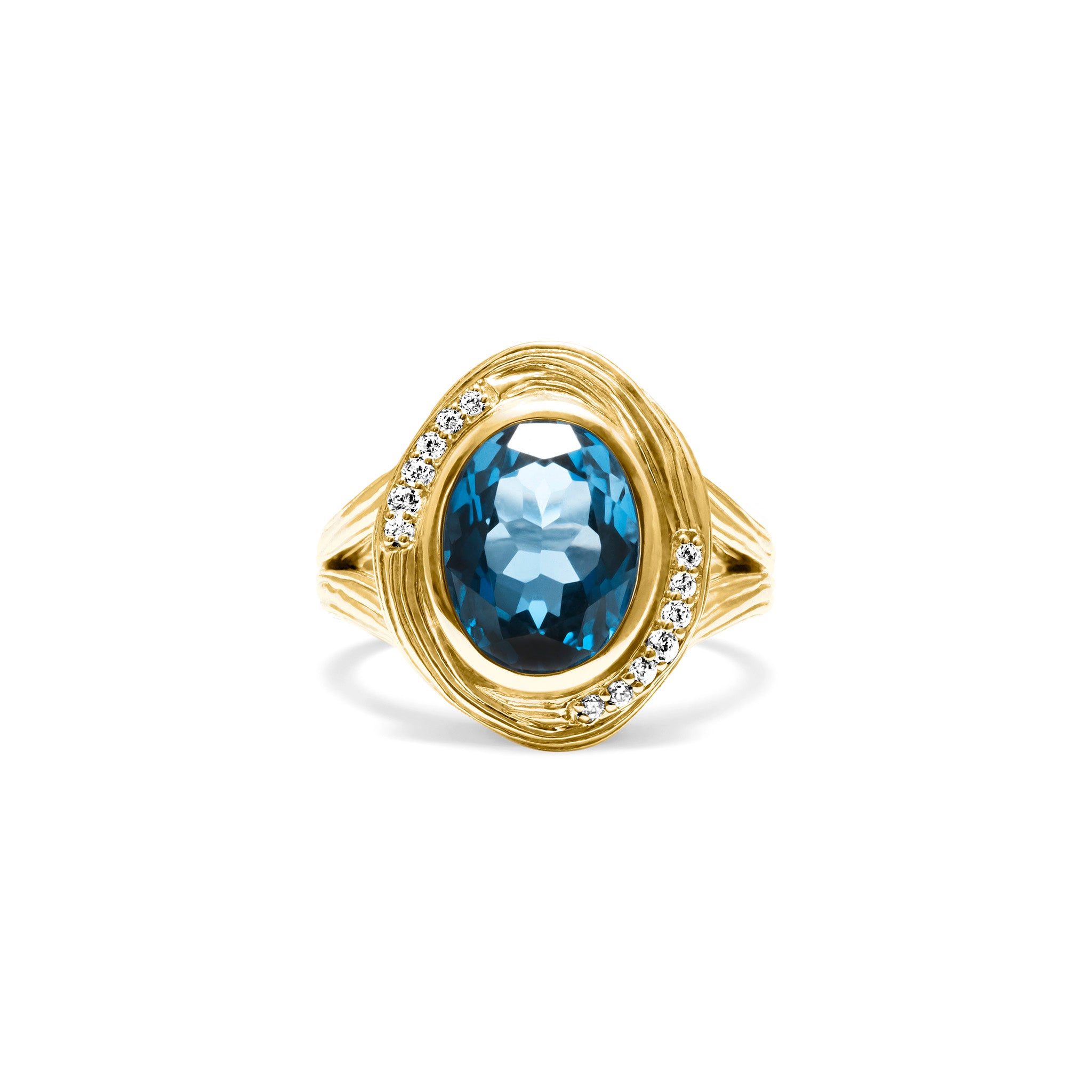 Santorini Oval Ring With London Blue Topaz And Diamonds In 18K
