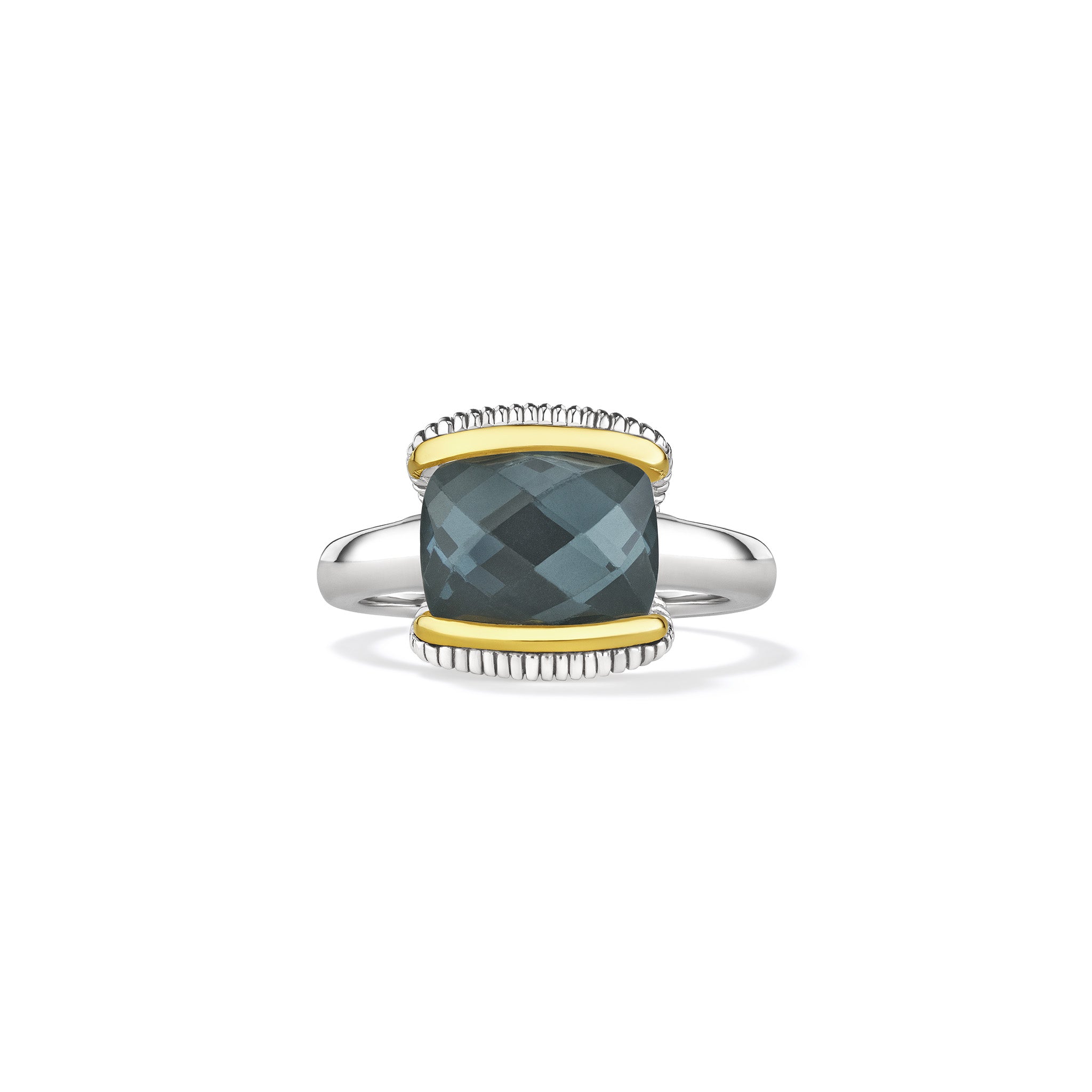 Eternity Ring With Blue Quartz Over Hematite Doublet And 18K Gold