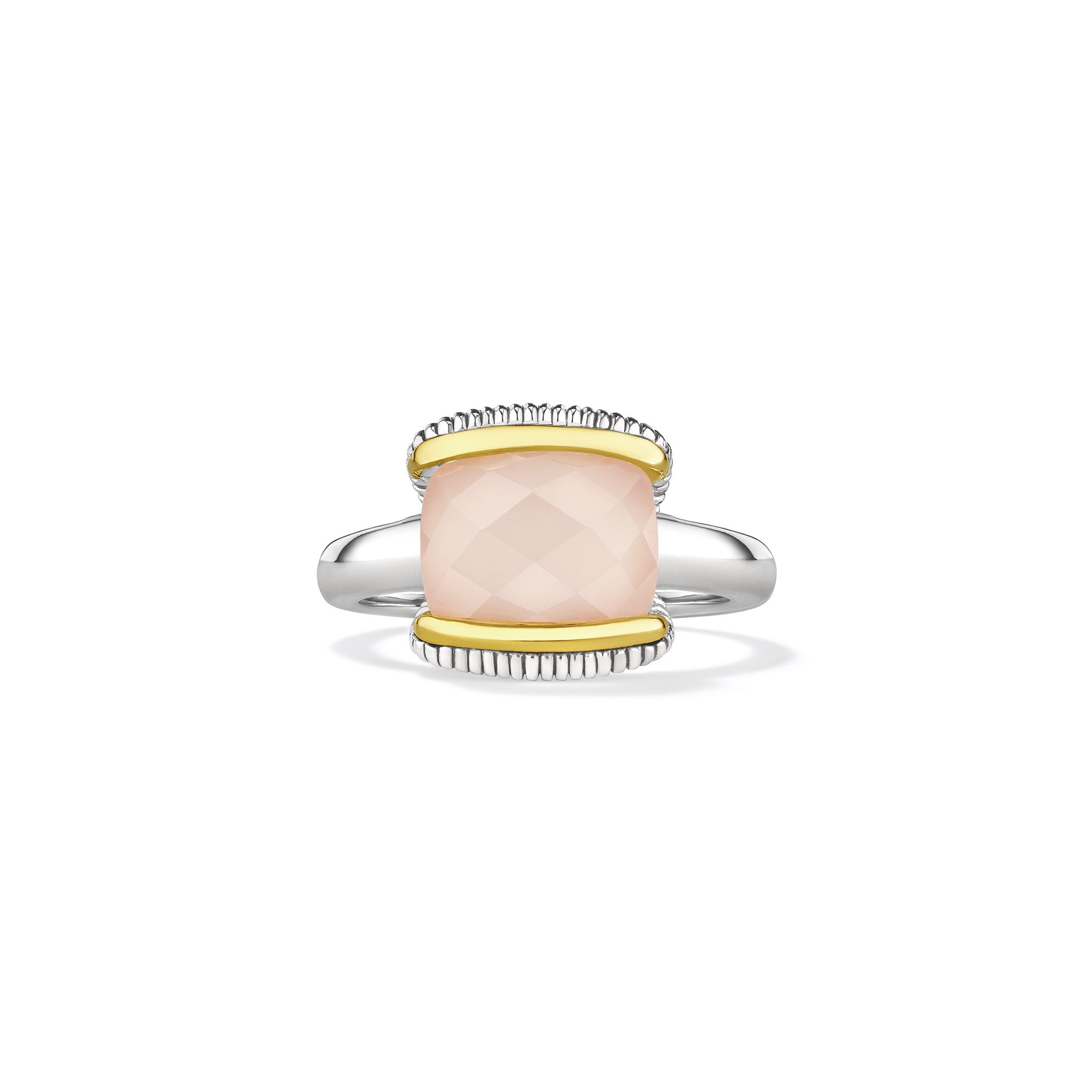 Eternity Ring With Rose Quartz Over Pink Mother Of Pearl Doublet And 18K Gold