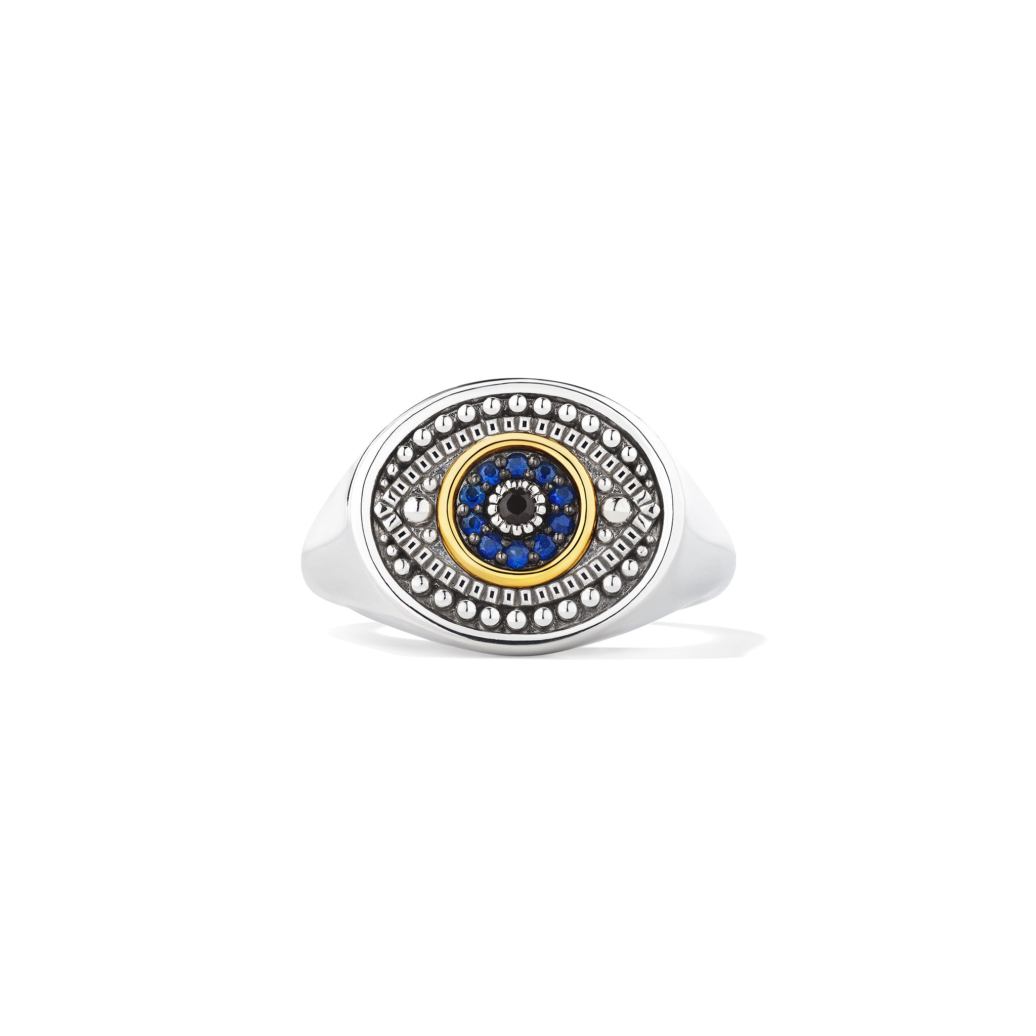 Little Luxuries Evil Eye Signet Ring With Black Sapphire, Blue Sapphire And 18K Gold