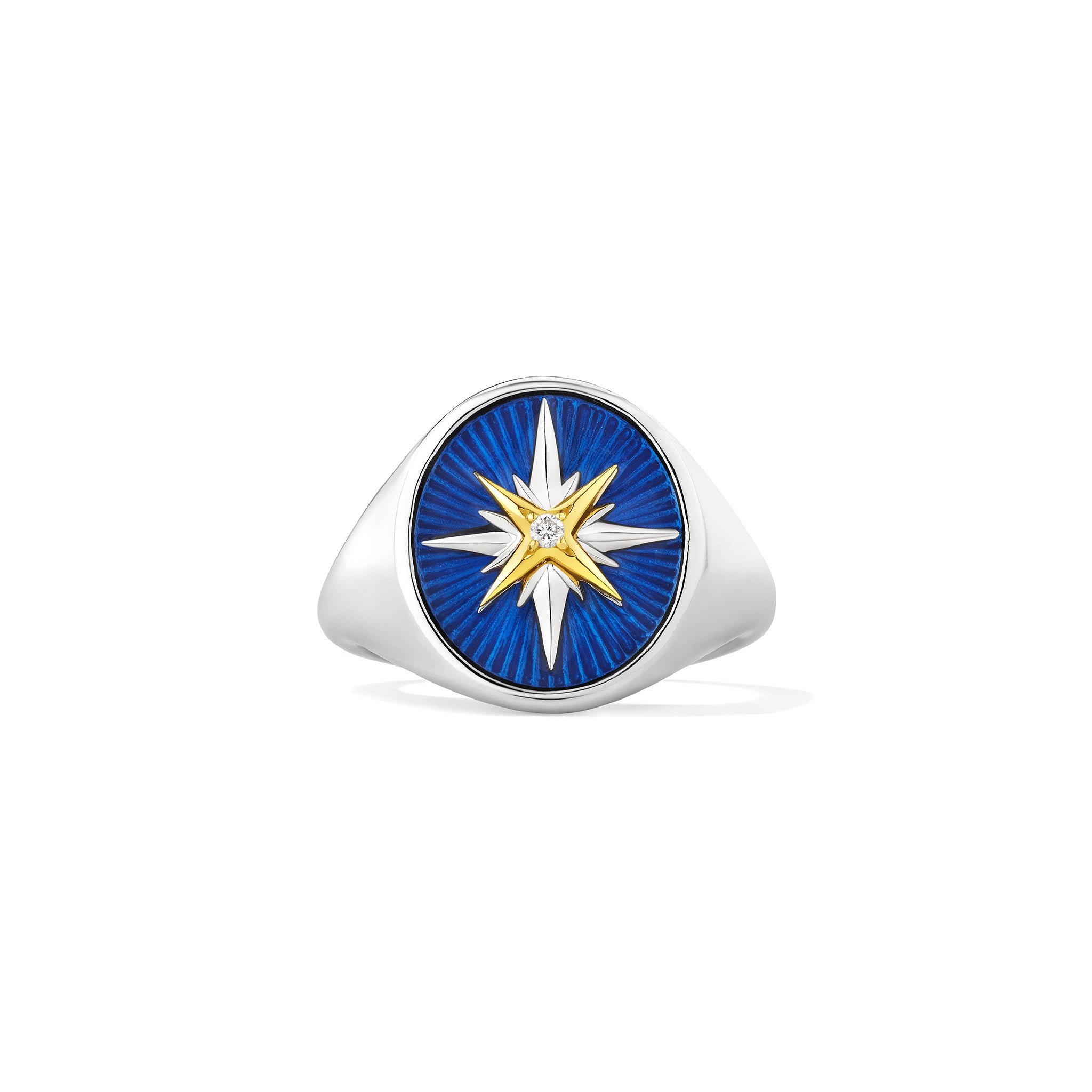 Little Luxuries North Star Signet Ring With Enamel, Diamonds And 18K Gold