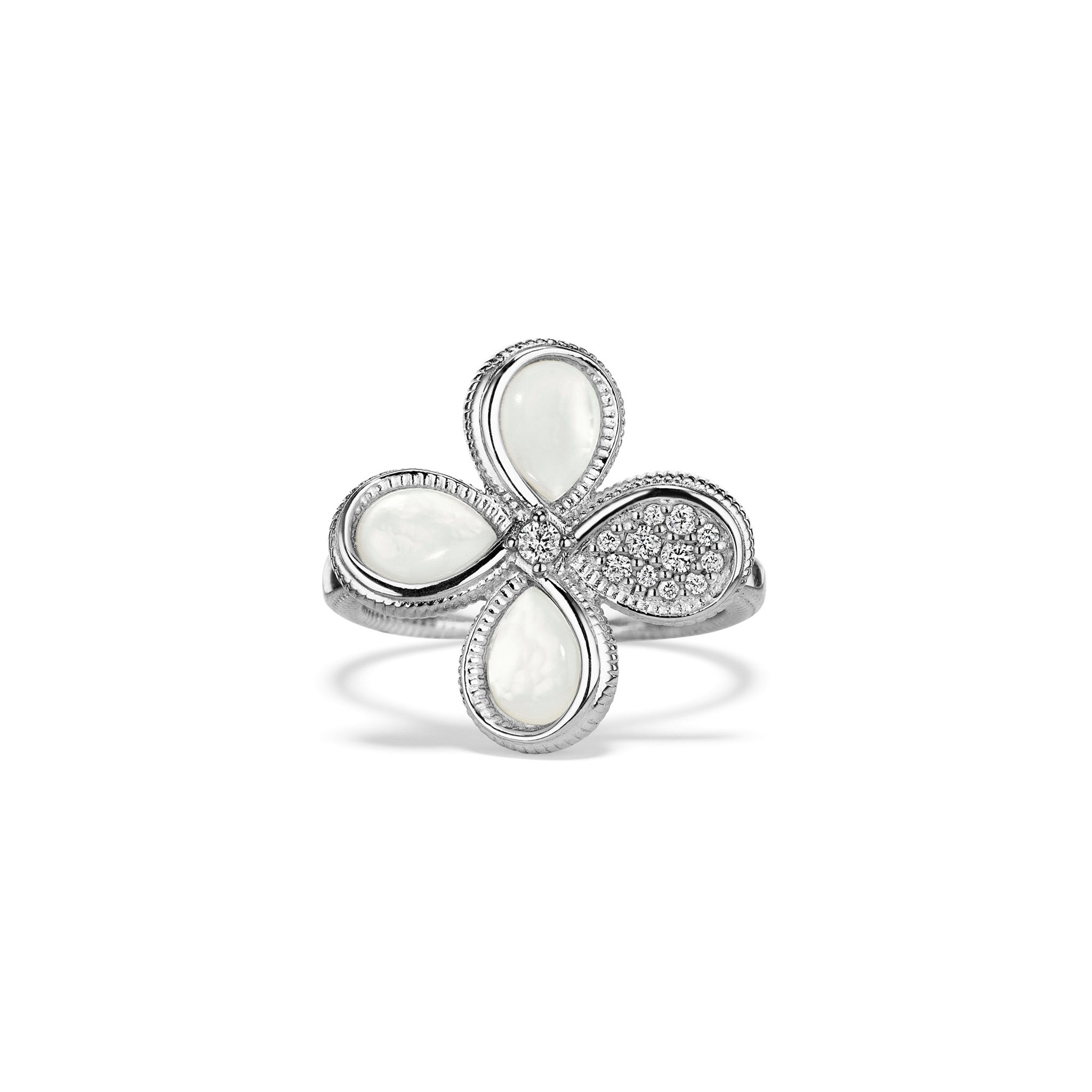 Jardin Flower Ring With Mother Of Pearl And Cultured Diamonds