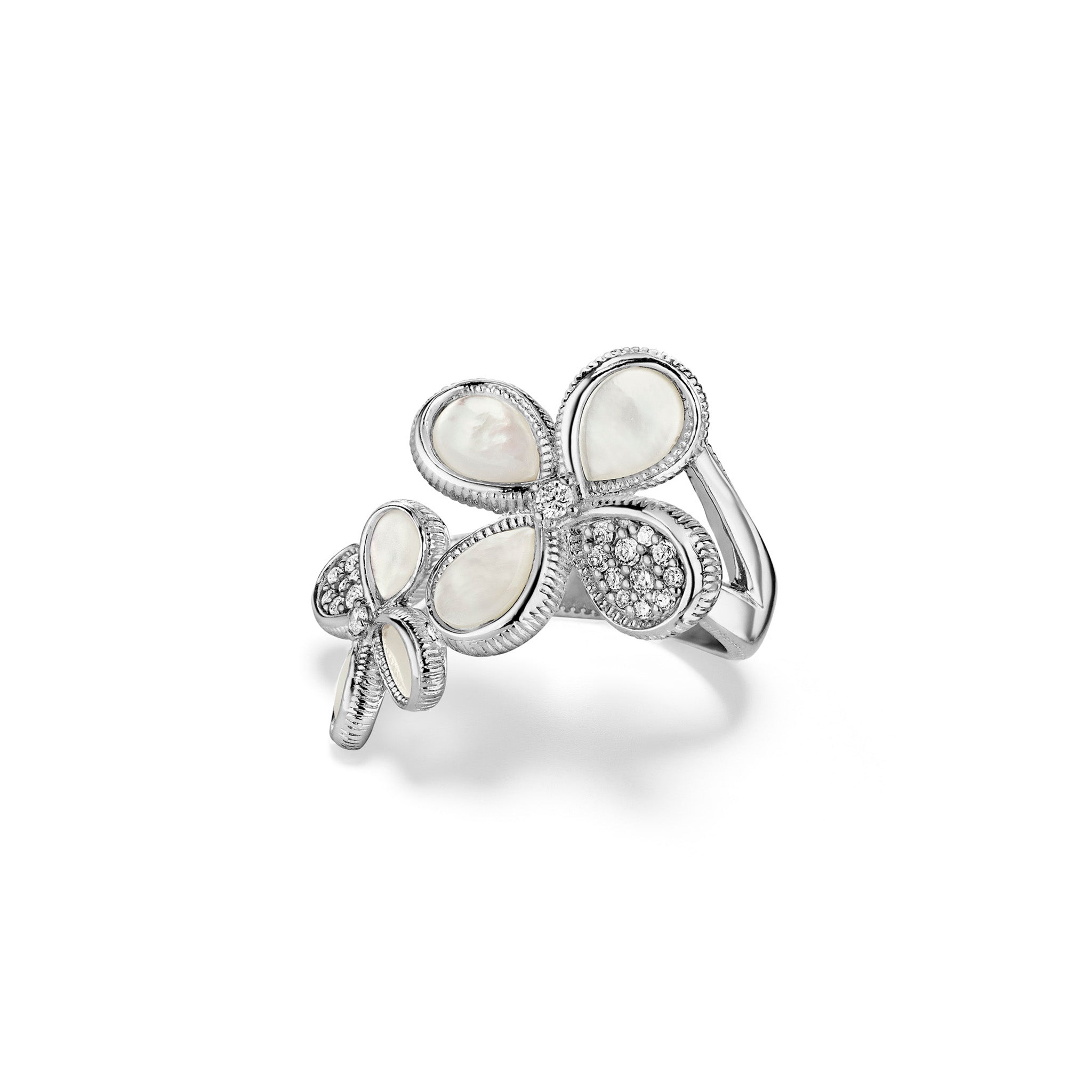 Jardin Double Flower Ring with Mother of Pearl and Cultured Diamonds