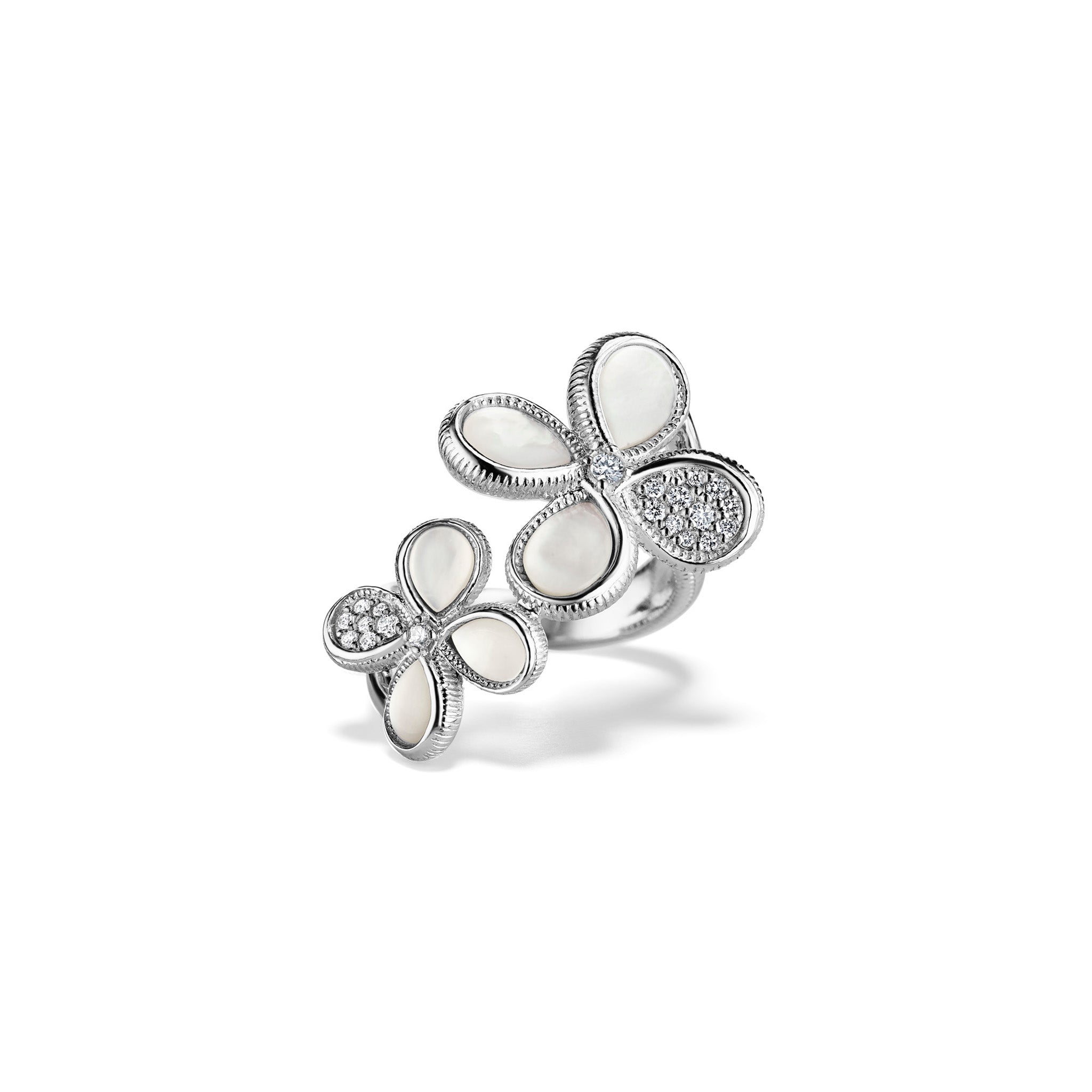 Jardin Double Flower Ring With Mother Of Pearl And Cultured Diamonds