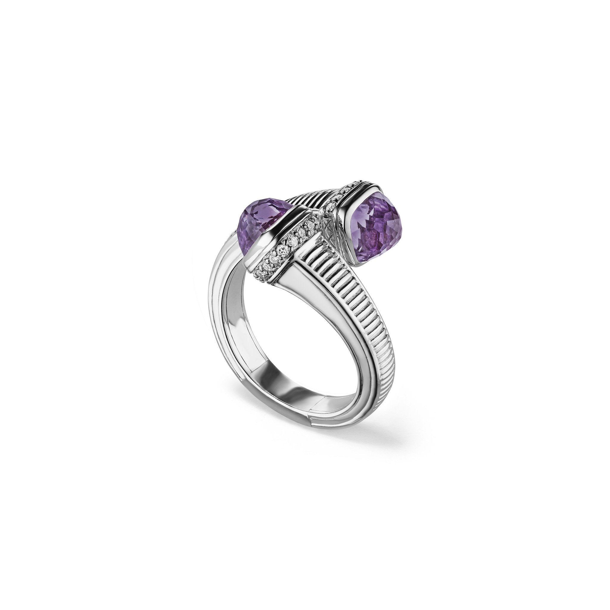 Cassandre Bypass Ring with Amethyst and Diamonds