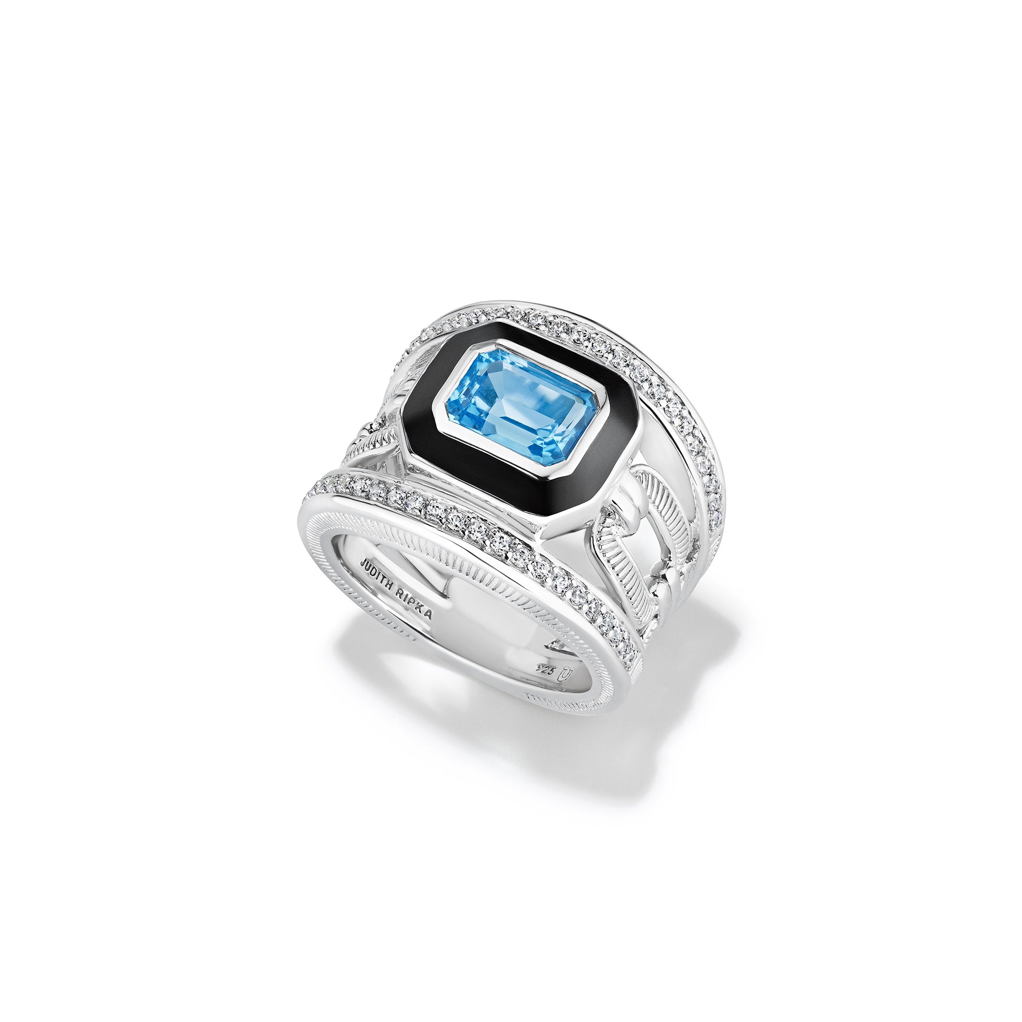 Adrienne Band Ring with Enamel, Swiss Blue Topaz and Diamonds
