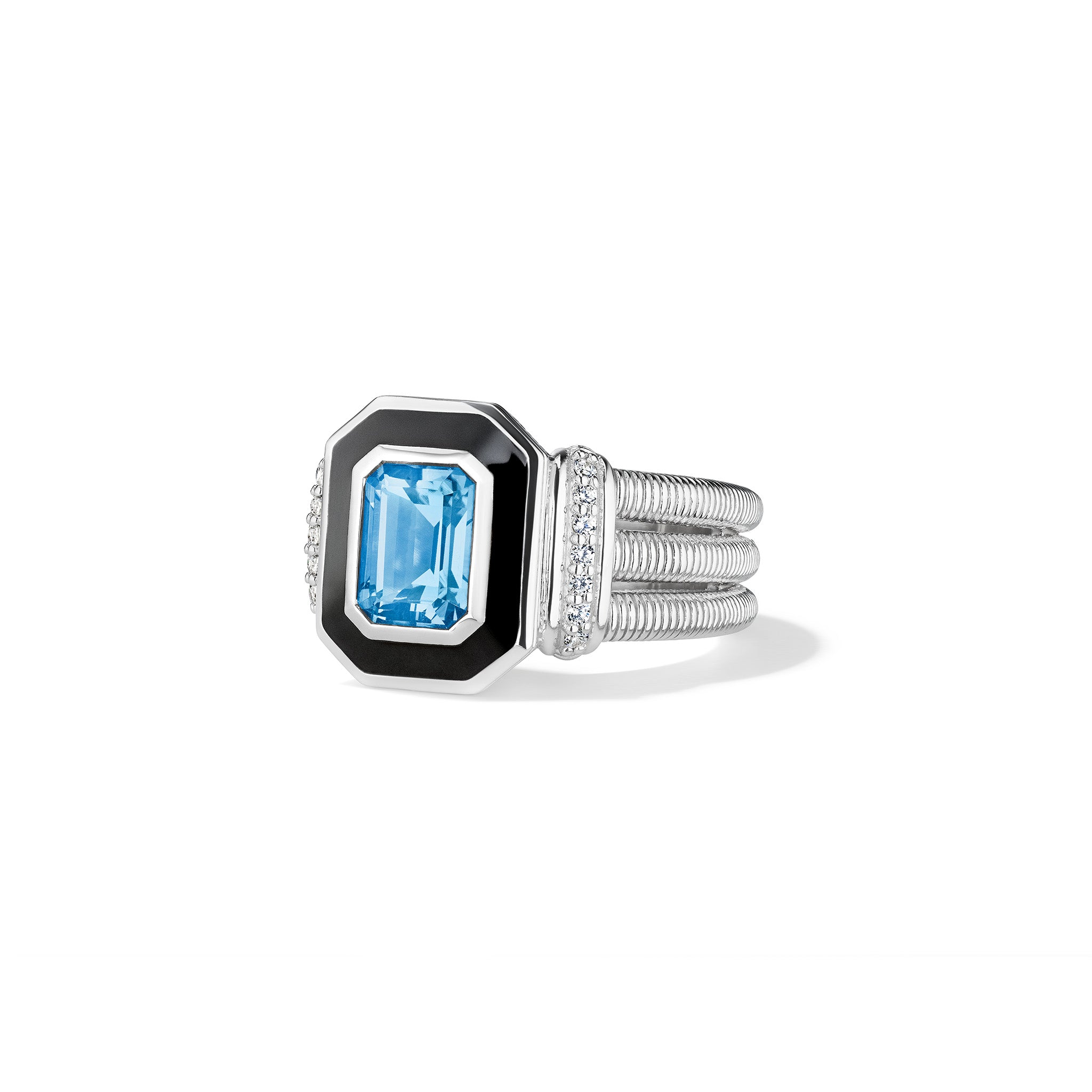 Adrienne Ring with Enamel, Swiss Blue Topaz and Diamonds
