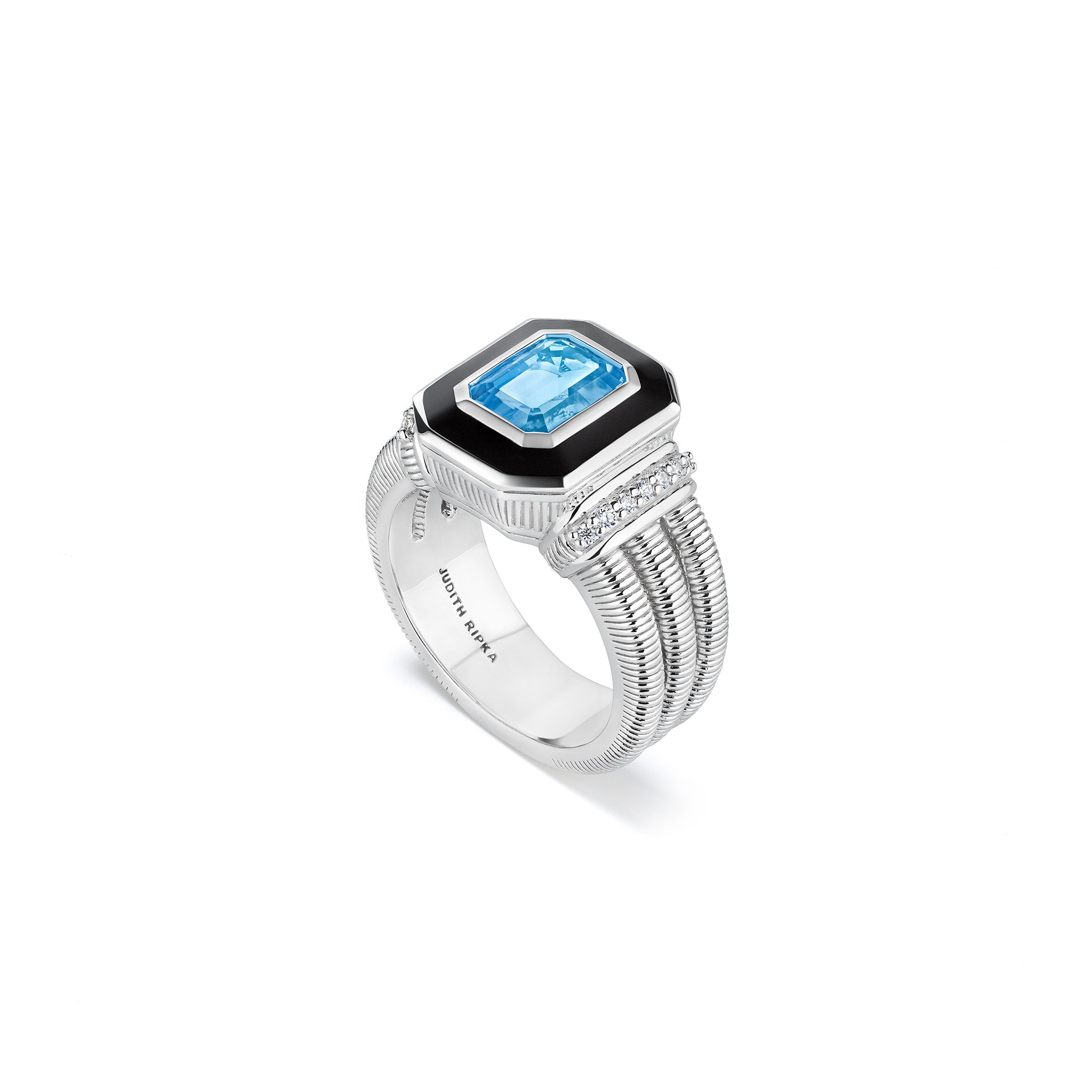 Adrienne Ring with Enamel, Swiss Blue Topaz and Diamonds