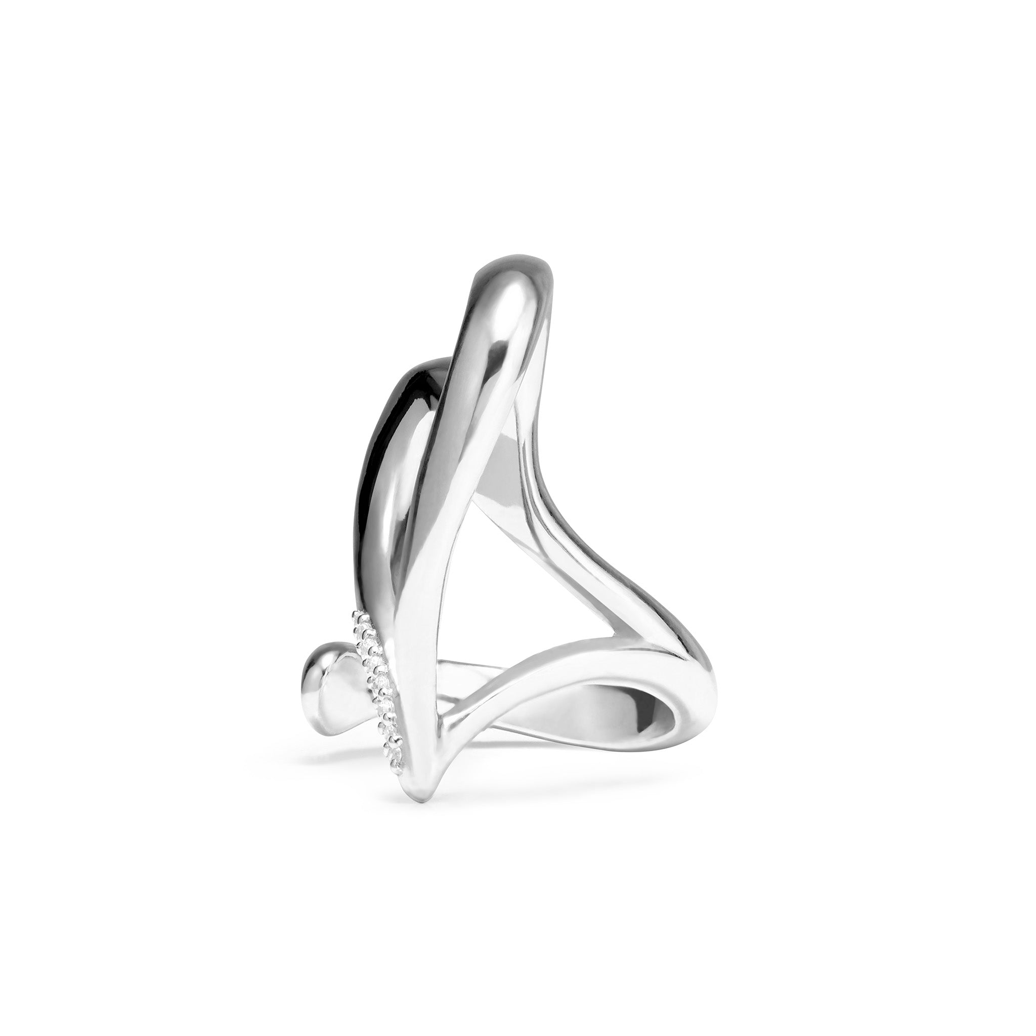 Eros Open Heart Two-Finger Ring with Diamonds