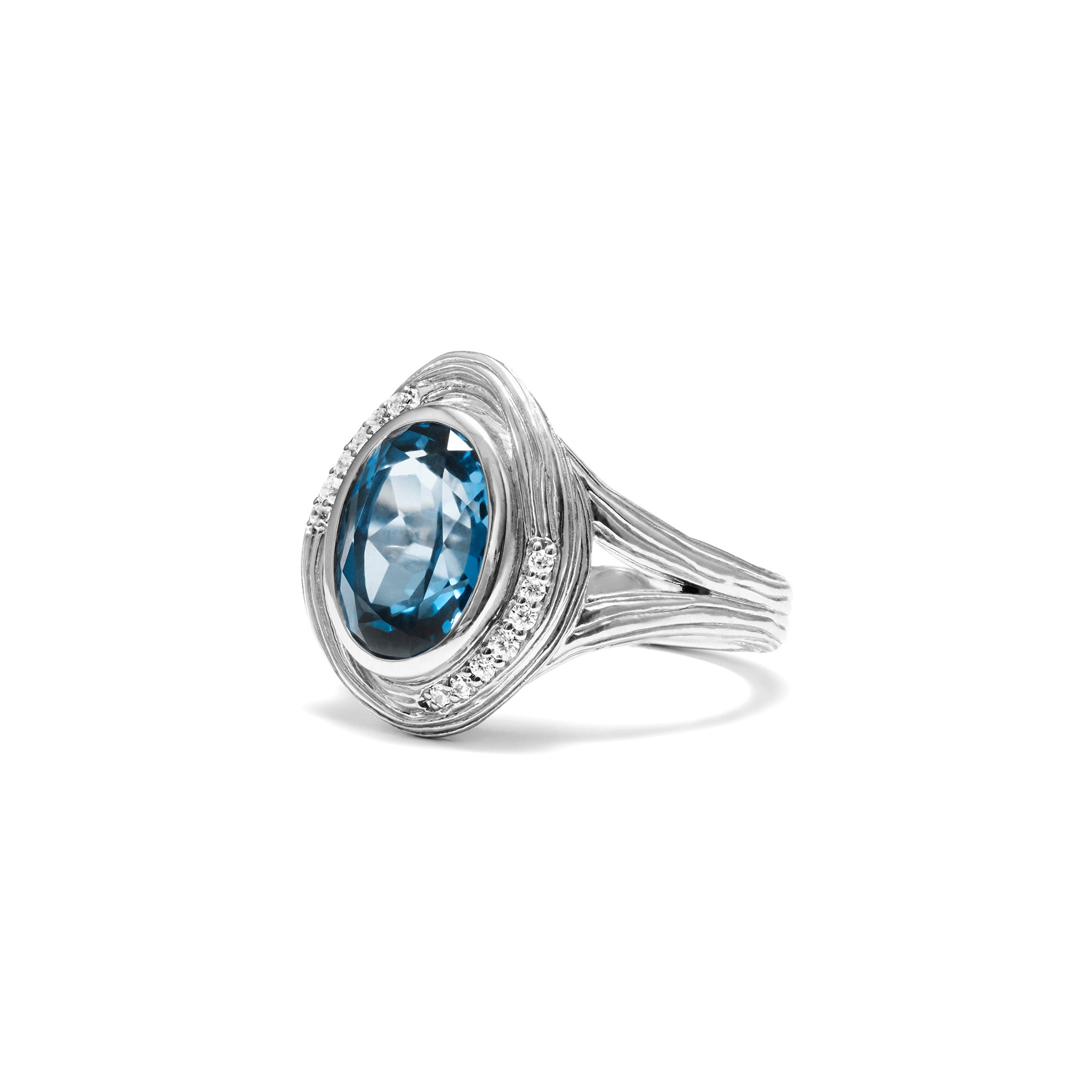 Santorini Oval Ring with London Blue Topaz and Diamonds
