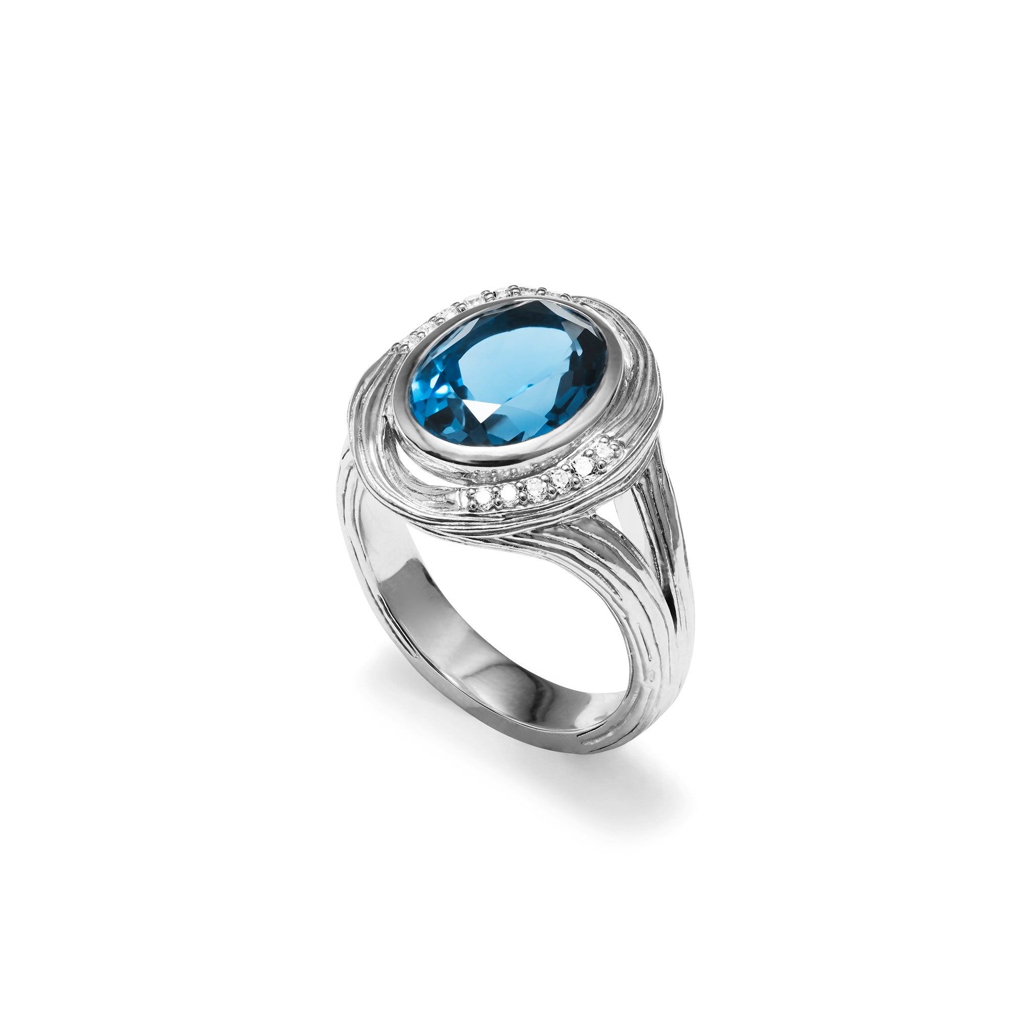 Santorini Oval Ring with London Blue Topaz and Diamonds
