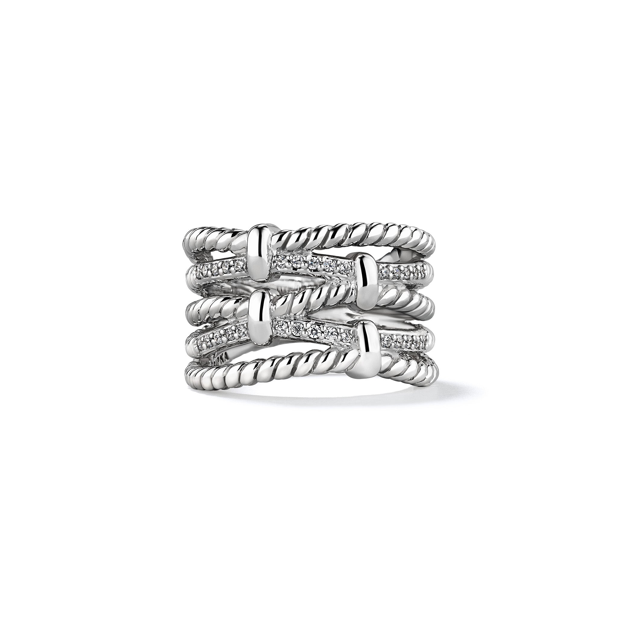 Isola Crossover Band Ring With Diamonds