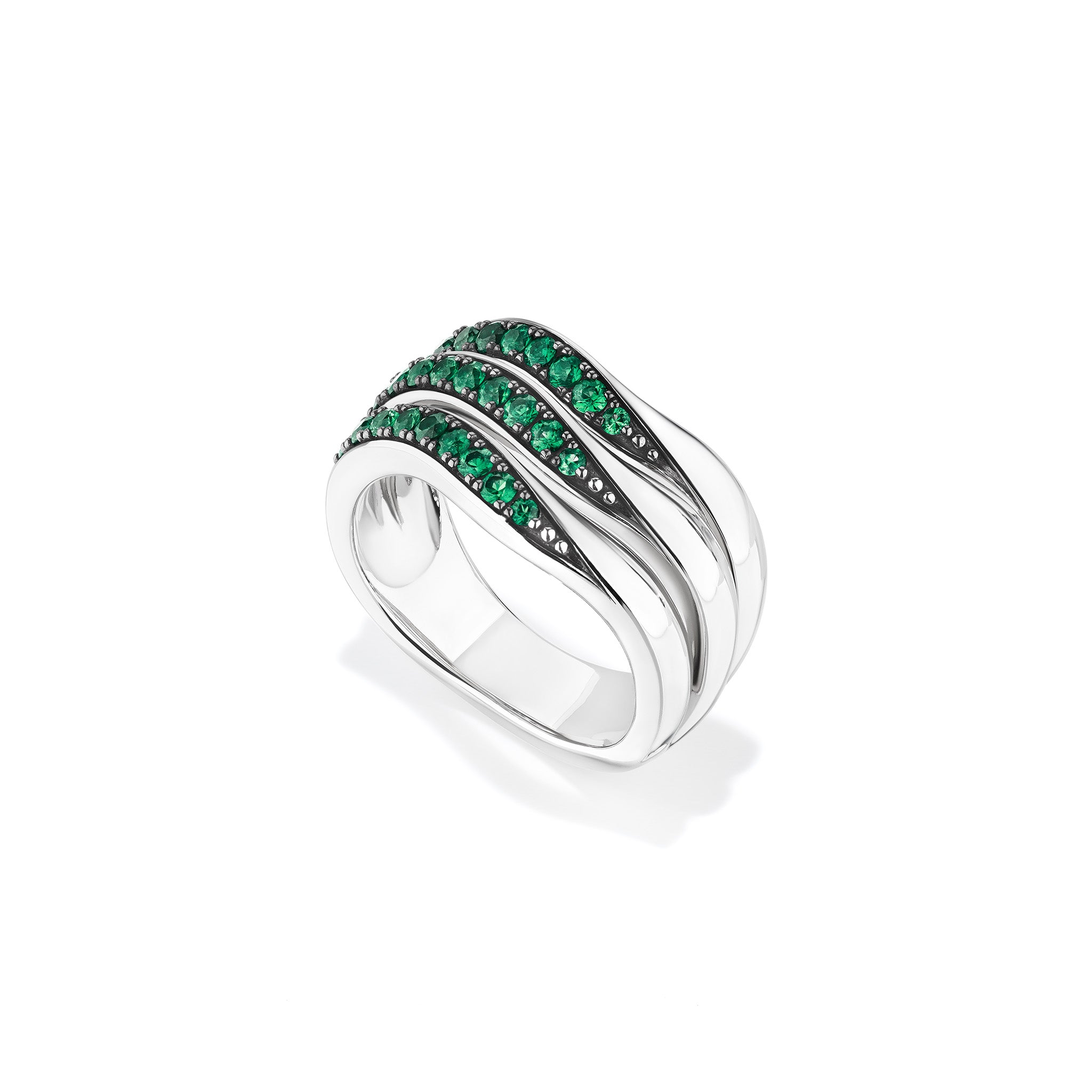 Nova Three Band Ring with Emerald
