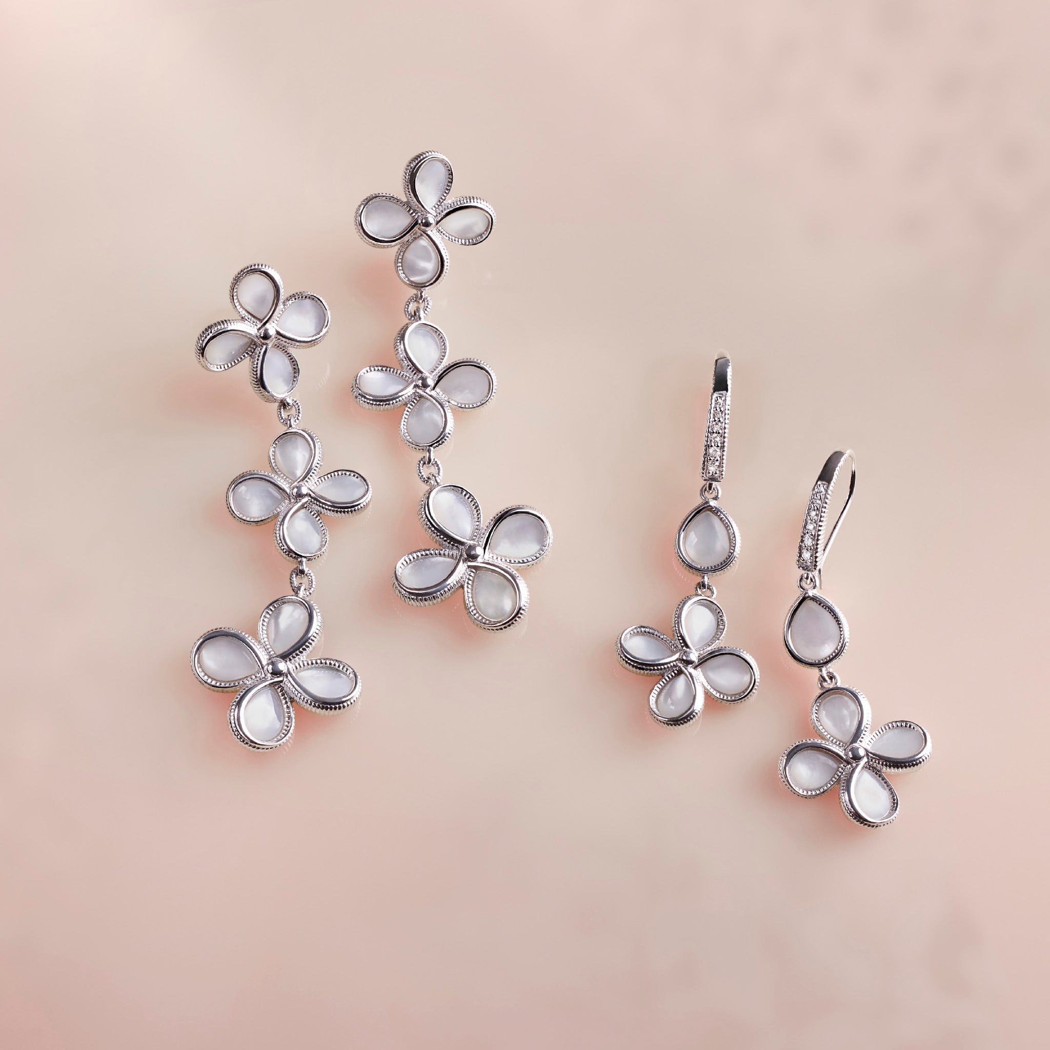 Jardin Petal Drop Earrings with Mother of Pearl and Diamonds