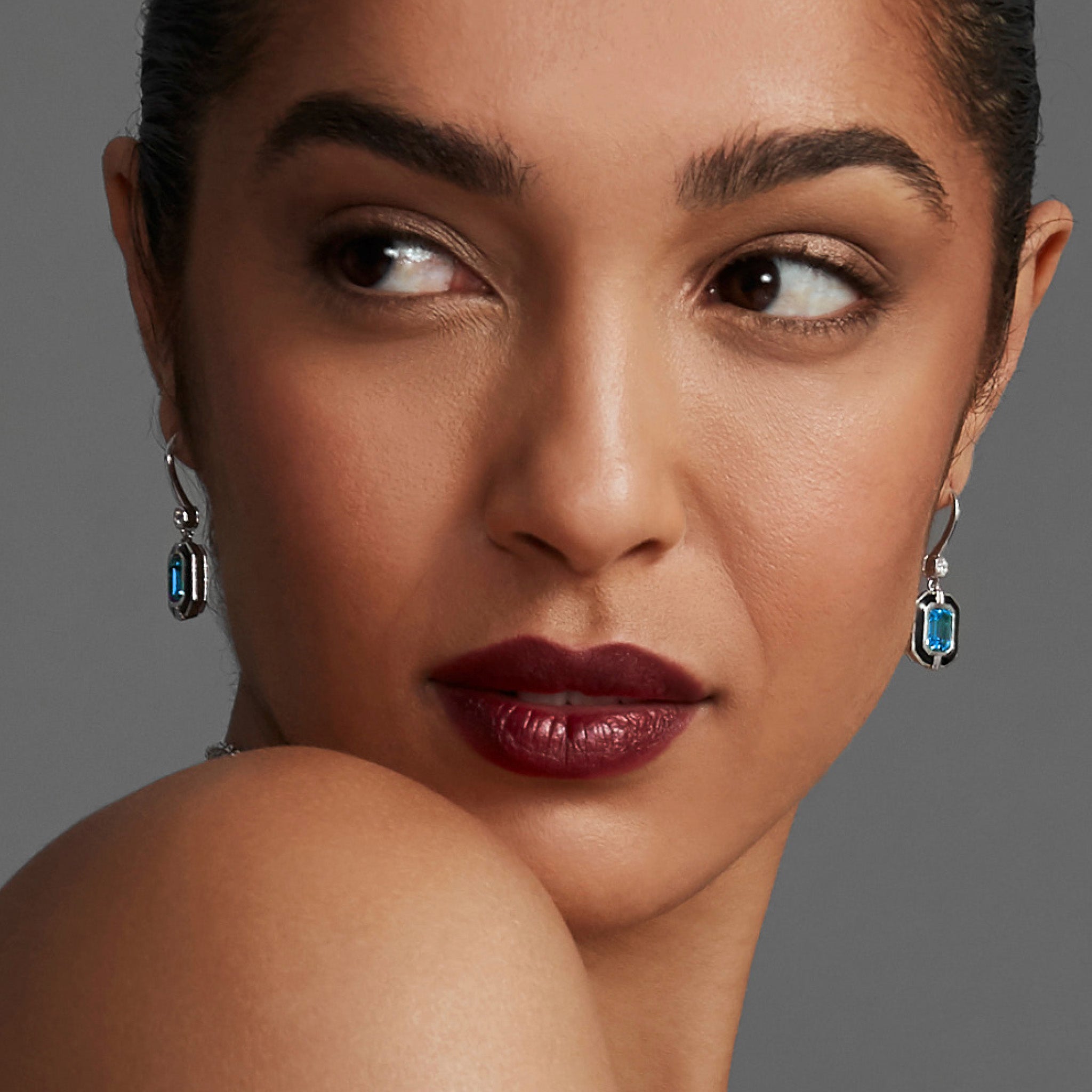 Adrienne Drop Earrings with Enamel, Swiss Blue Topaz and Diamonds