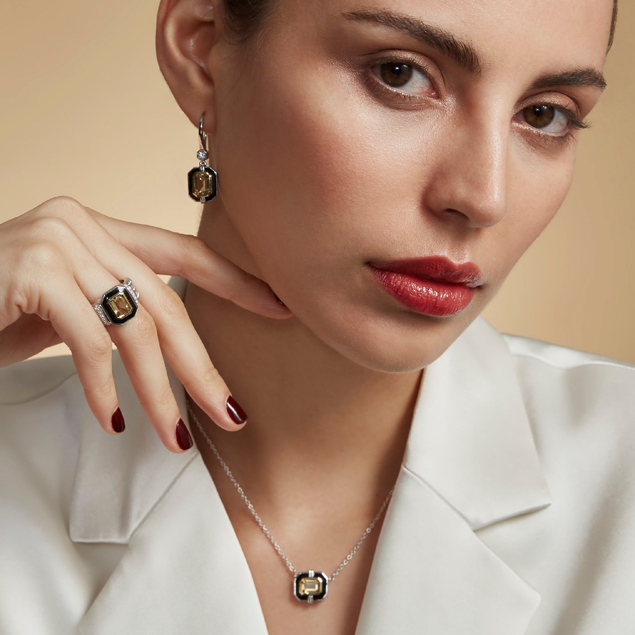 Adrienne Ring with Enamel, Champagne Citrine, Diamonds and 18K Gold