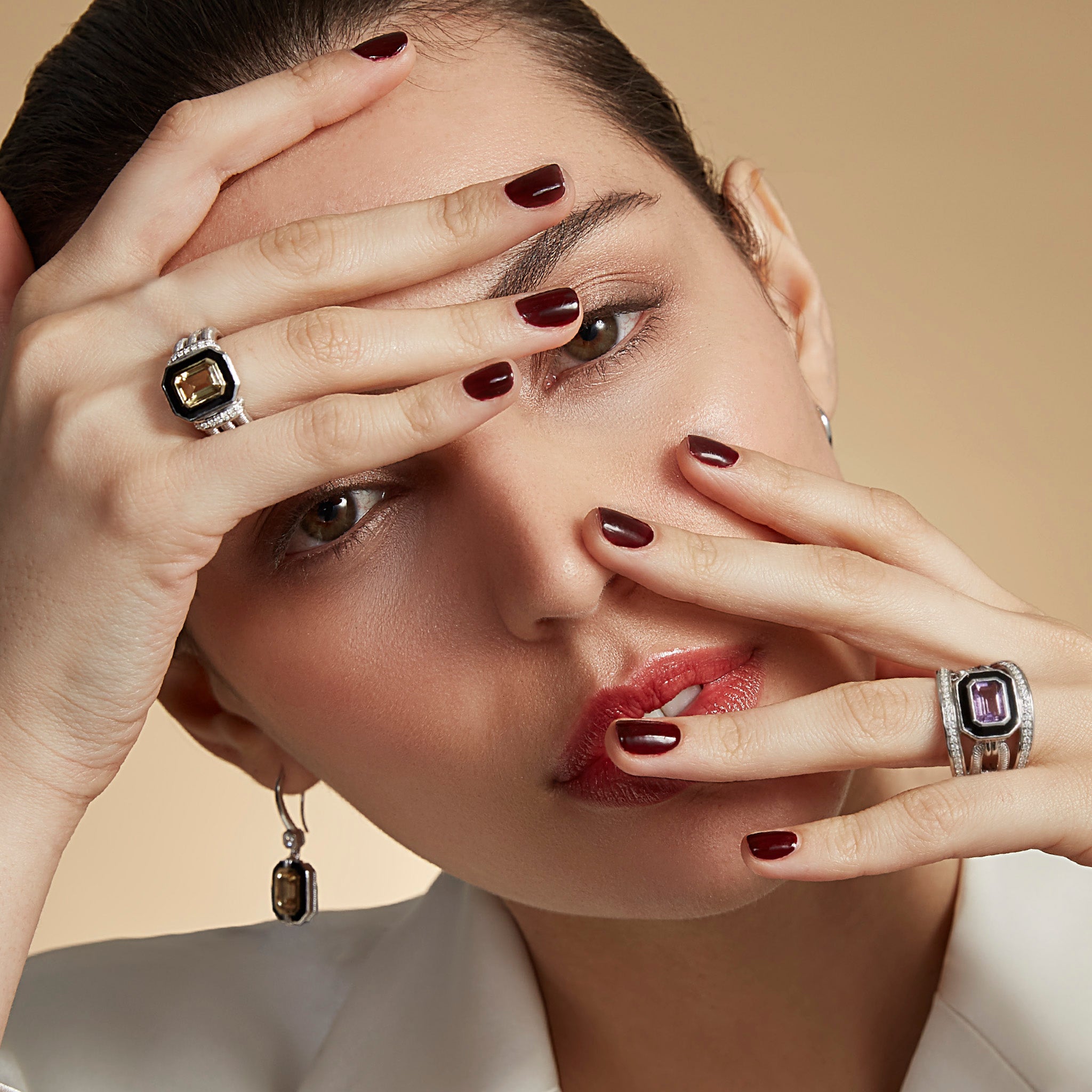 Adrienne Band Ring with Enamel, Amethyst and Diamonds