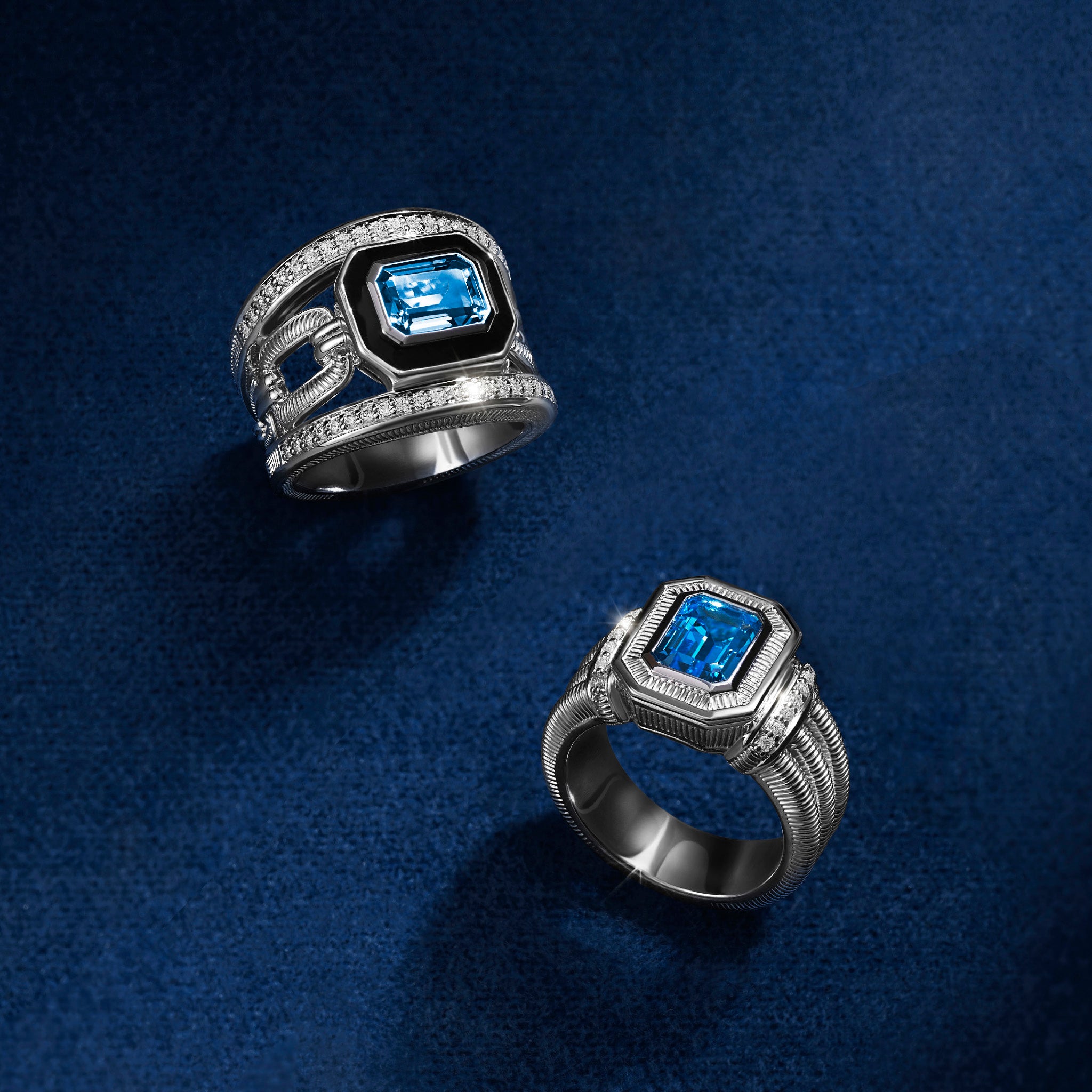 Adrienne Band Ring with Enamel, Swiss Blue Topaz and Diamonds