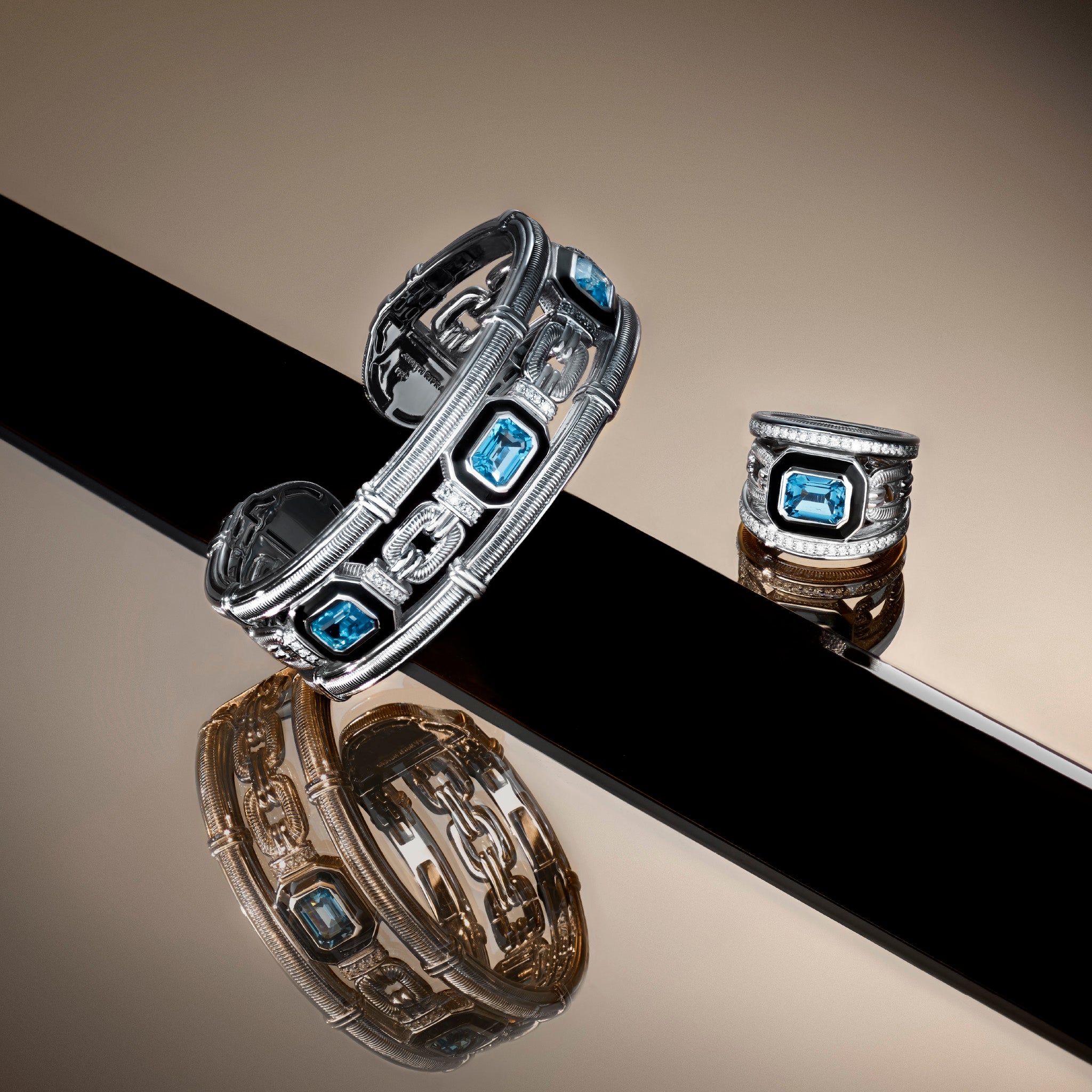 Adrienne Cuff with Enamel, Swiss Blue Topaz and Diamonds