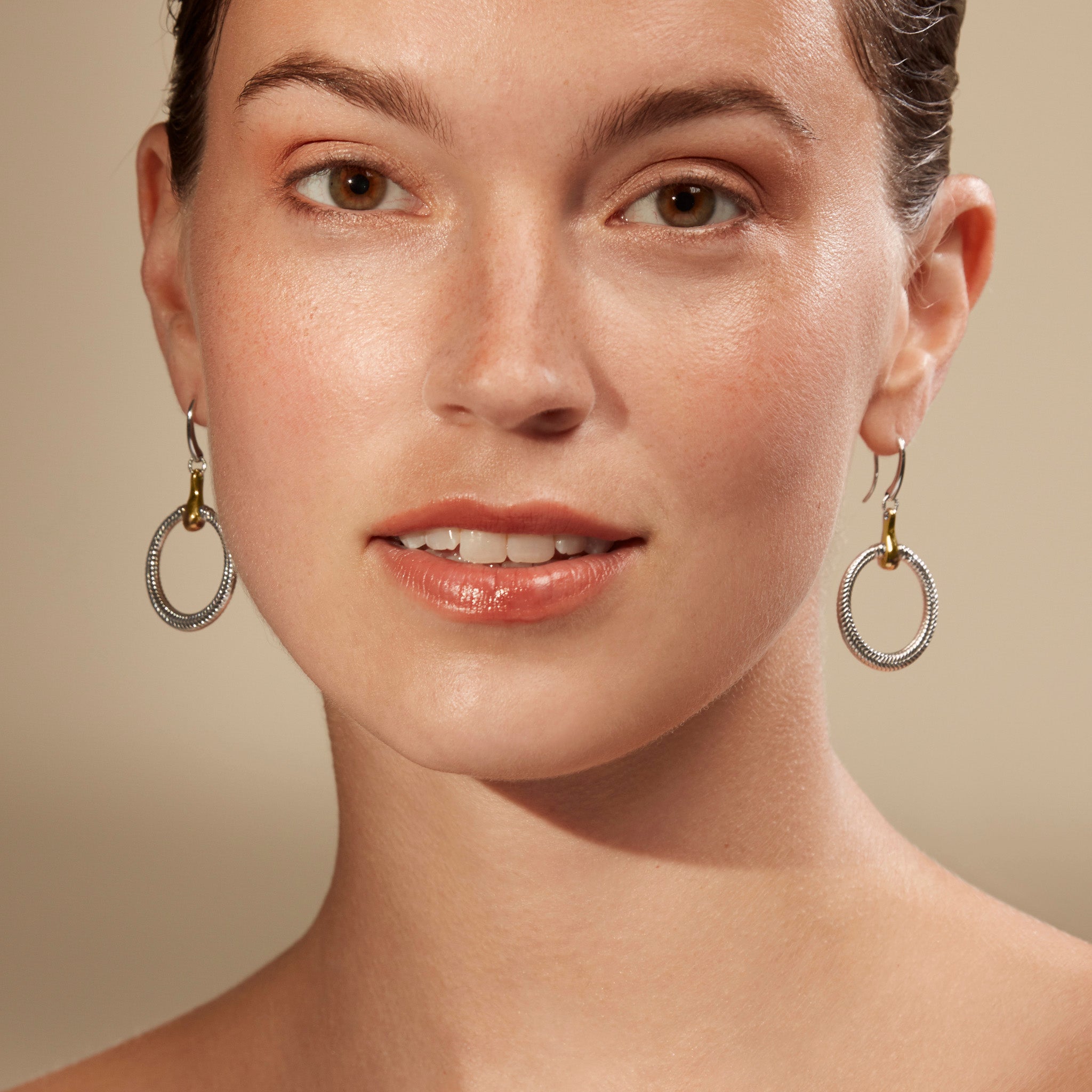 Vienna Drop Hoop Earrings with 18K Gold