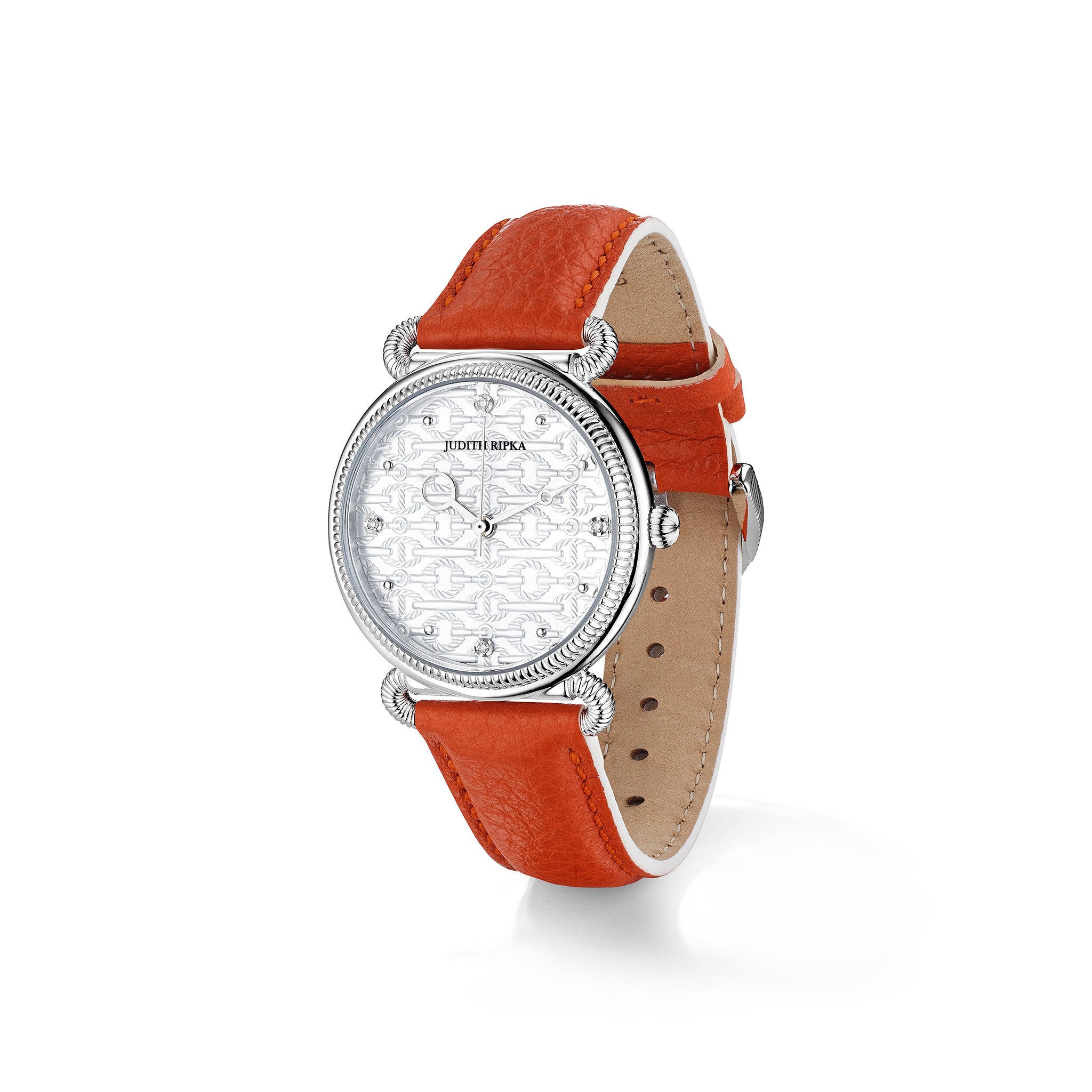 Vienna Watch with Diamonds and Orange Leather Strap
