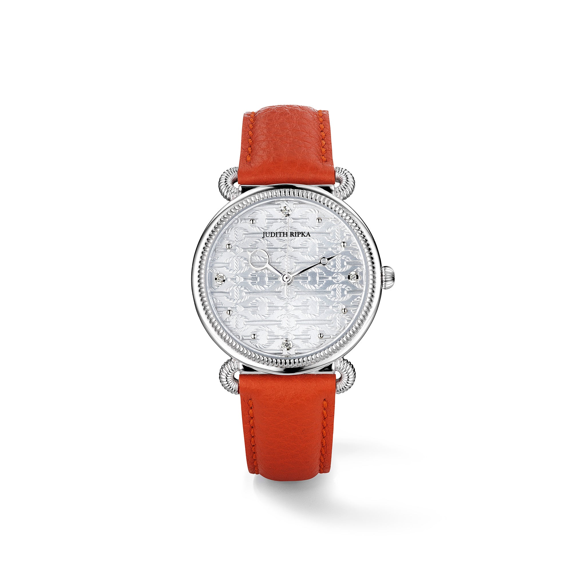 Vienna Watch With Diamonds And Orange Leather Strap