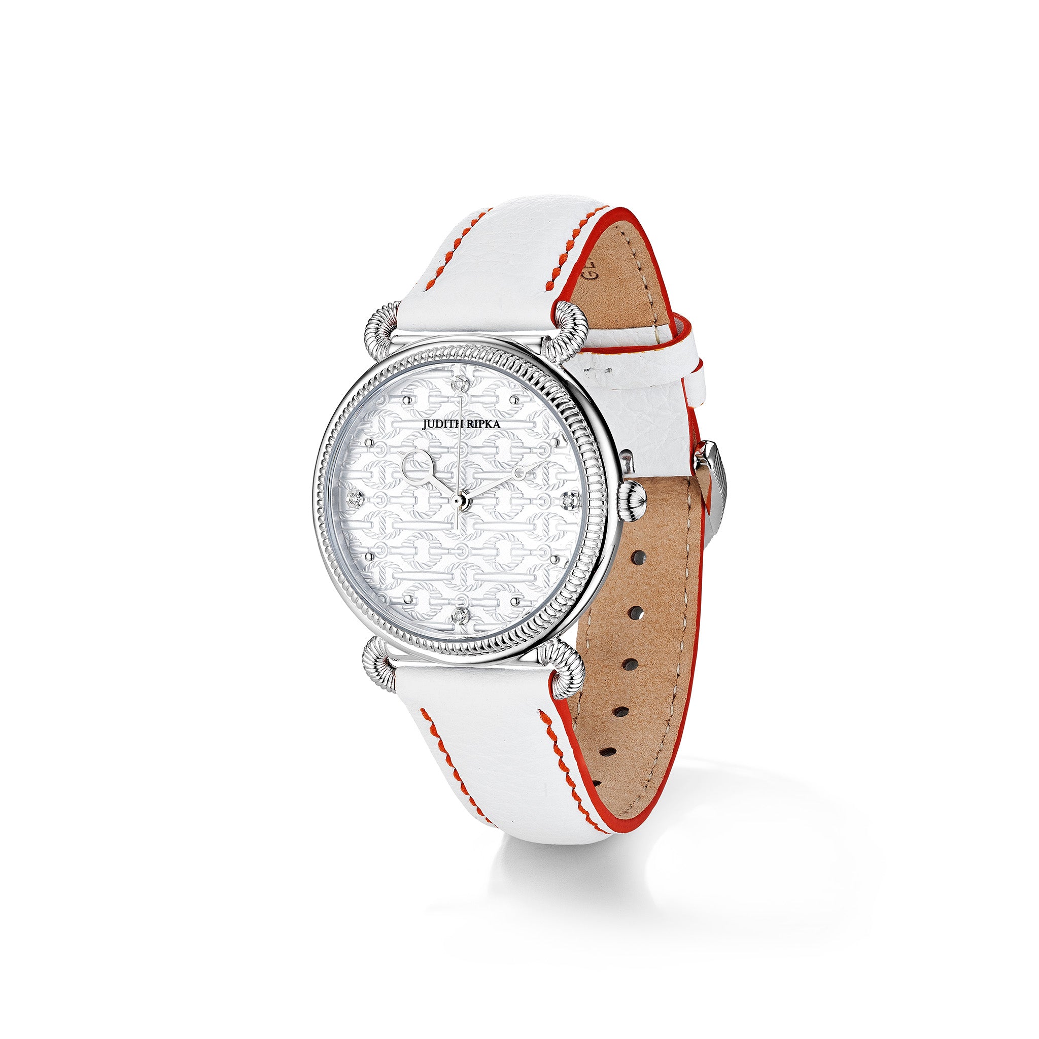 Vienna Watch with Diamonds and White Leather Strap