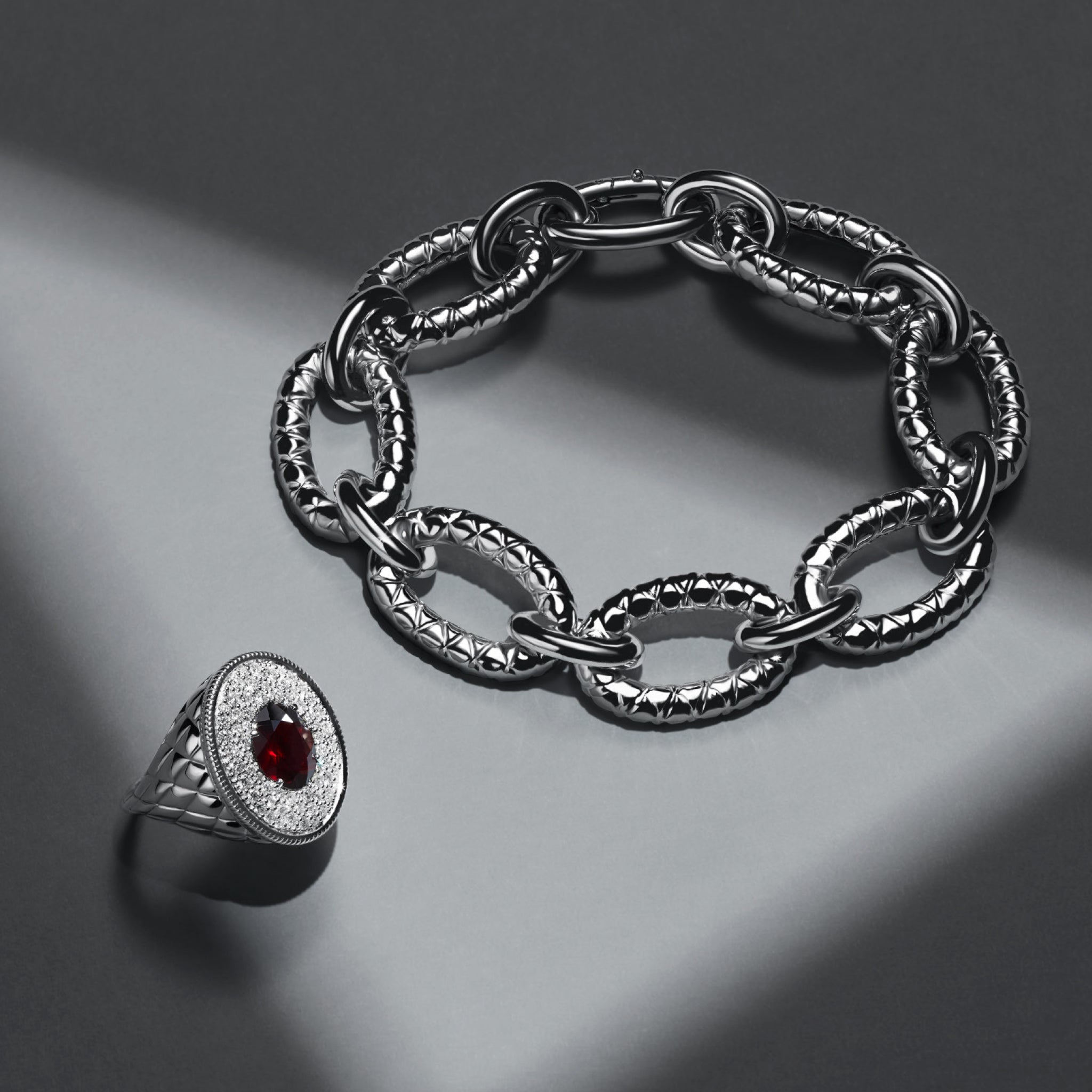 Max Oval Ring with Garnet and Diamonds
