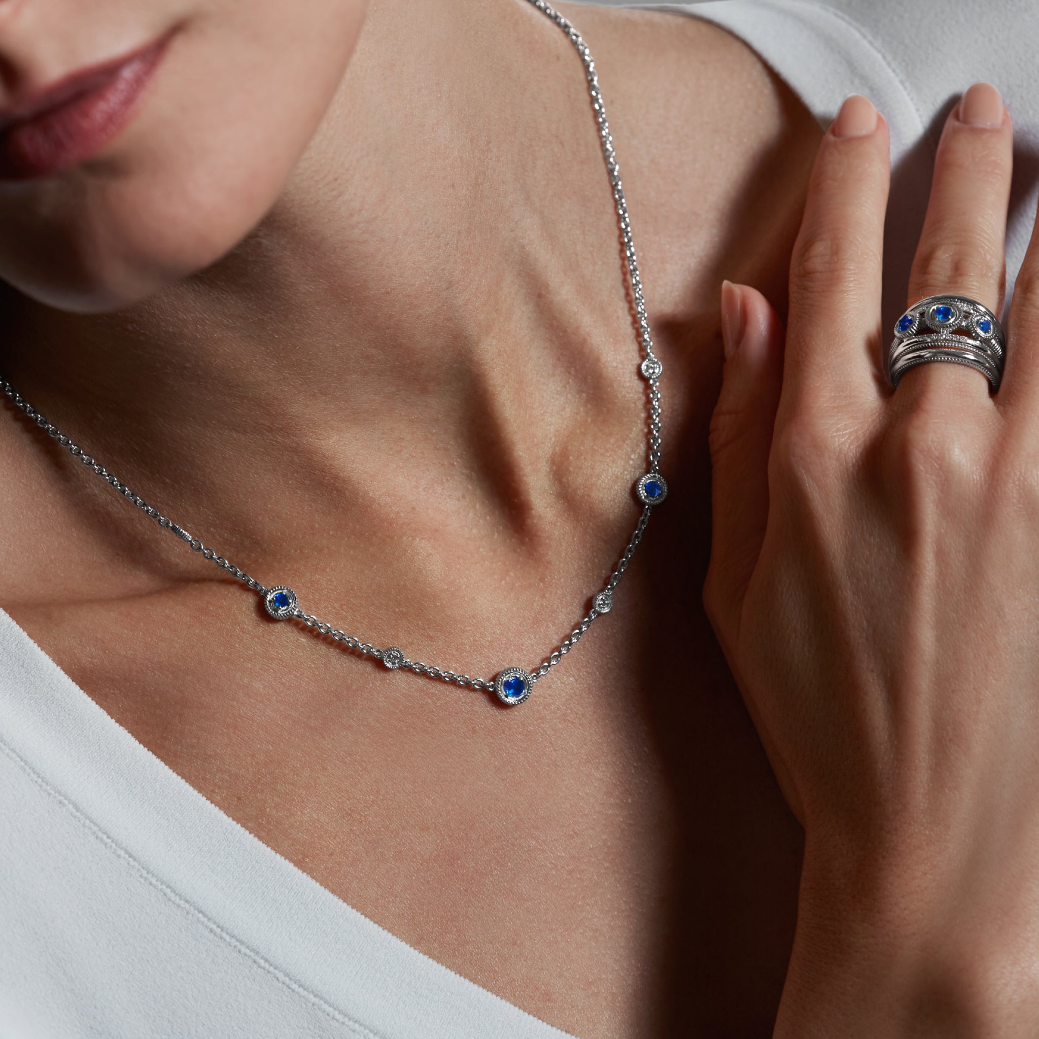 Max Station Necklace with Blue Sapphire and Diamonds