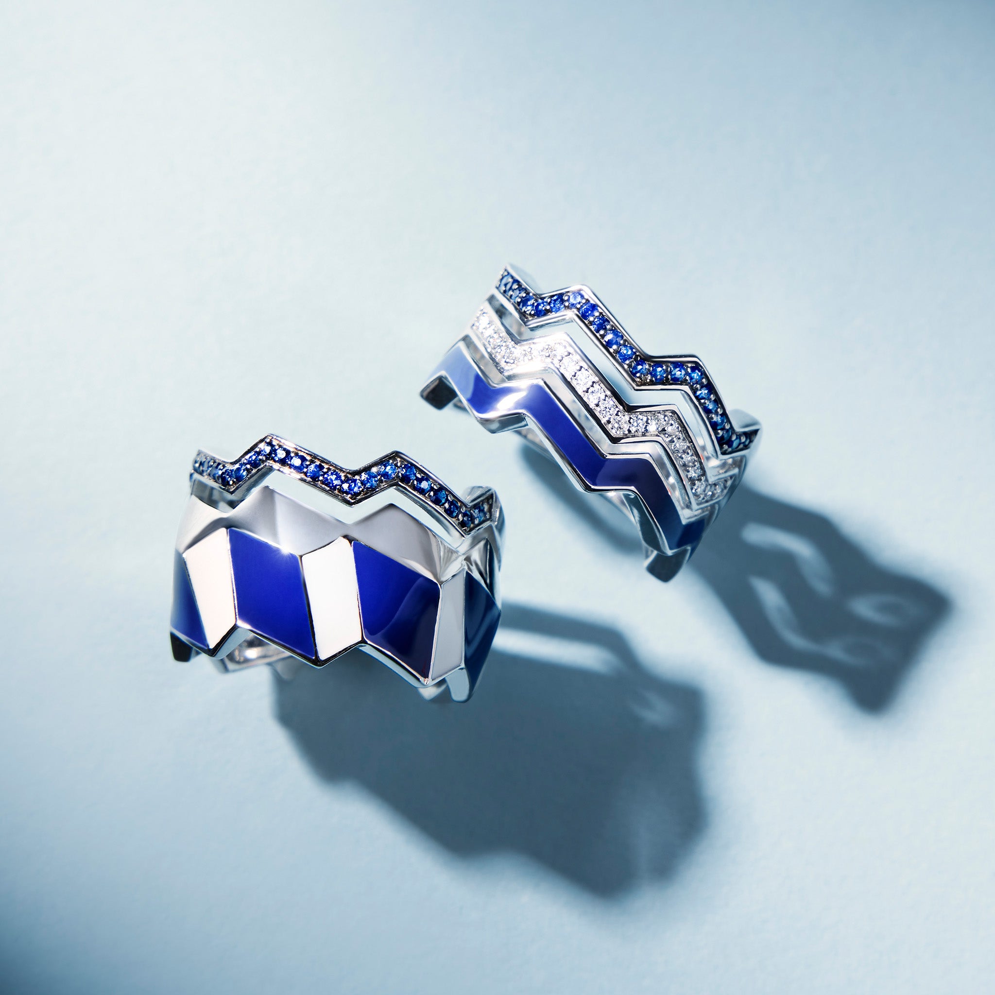 Odyssey Chevron Band Ring with Enamel and Blue Sapphire