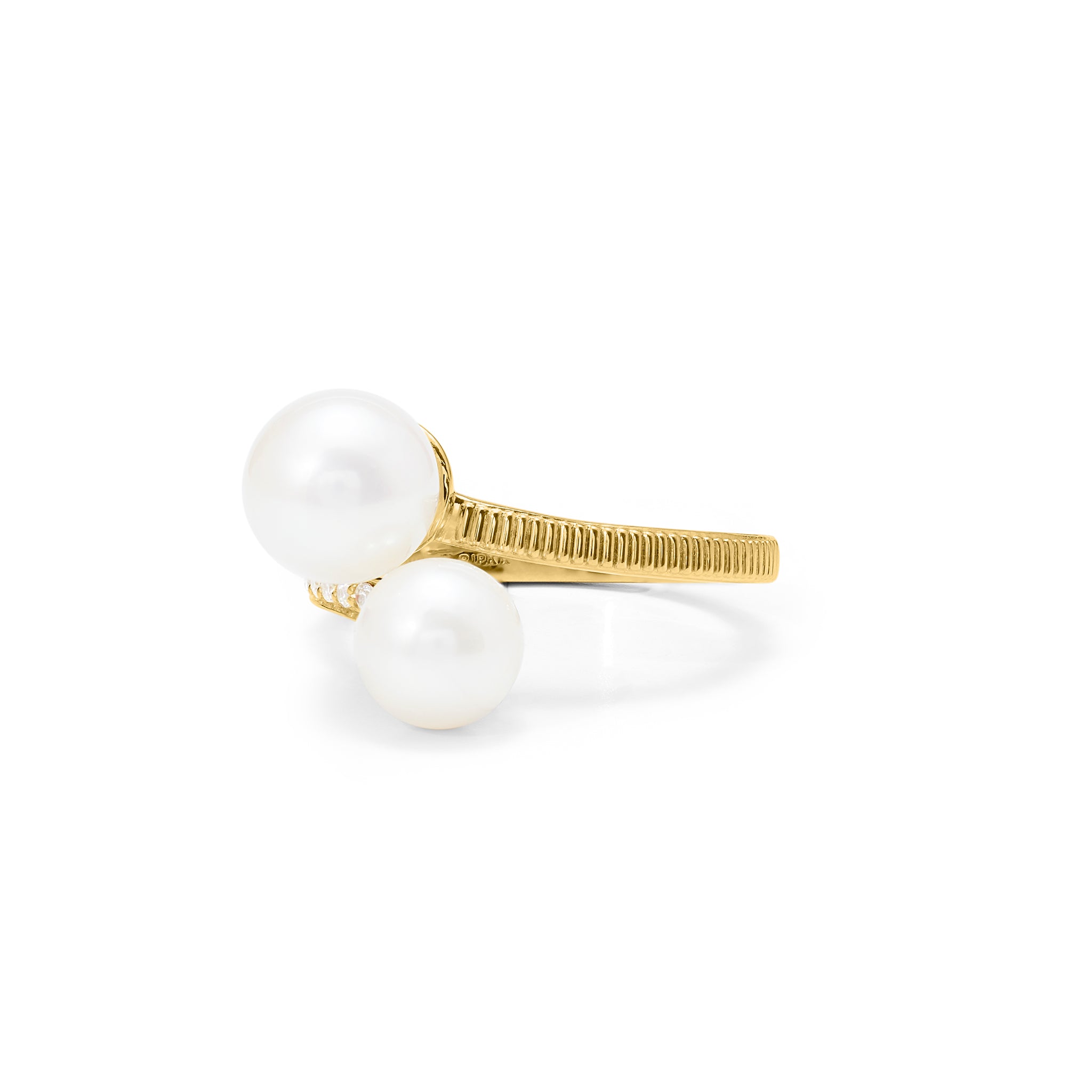 Shima Bypass Ring with Freshwater Pearls and Diamonds in 18K