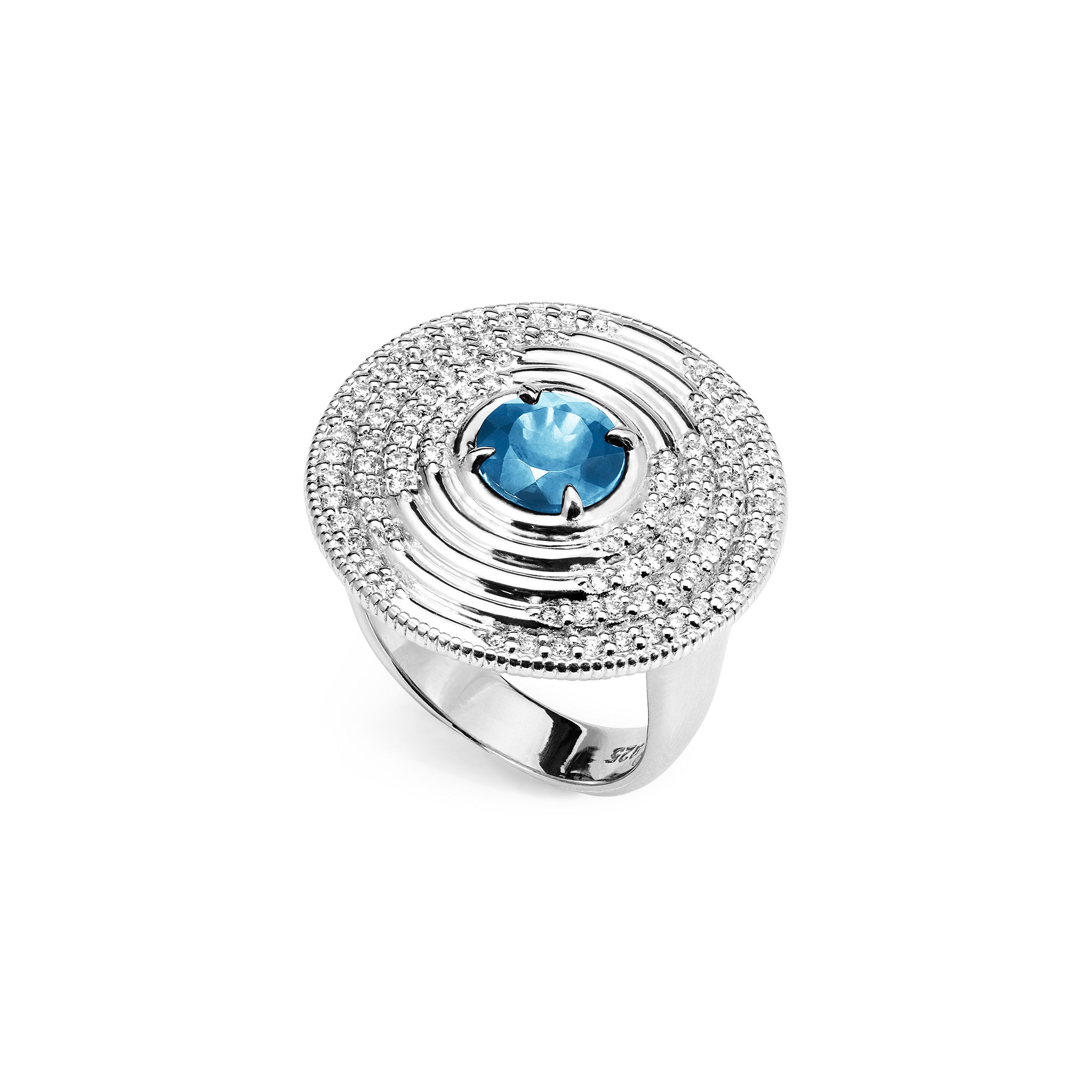 Max Round Ring with Swiss Blue Topaz and Diamonds