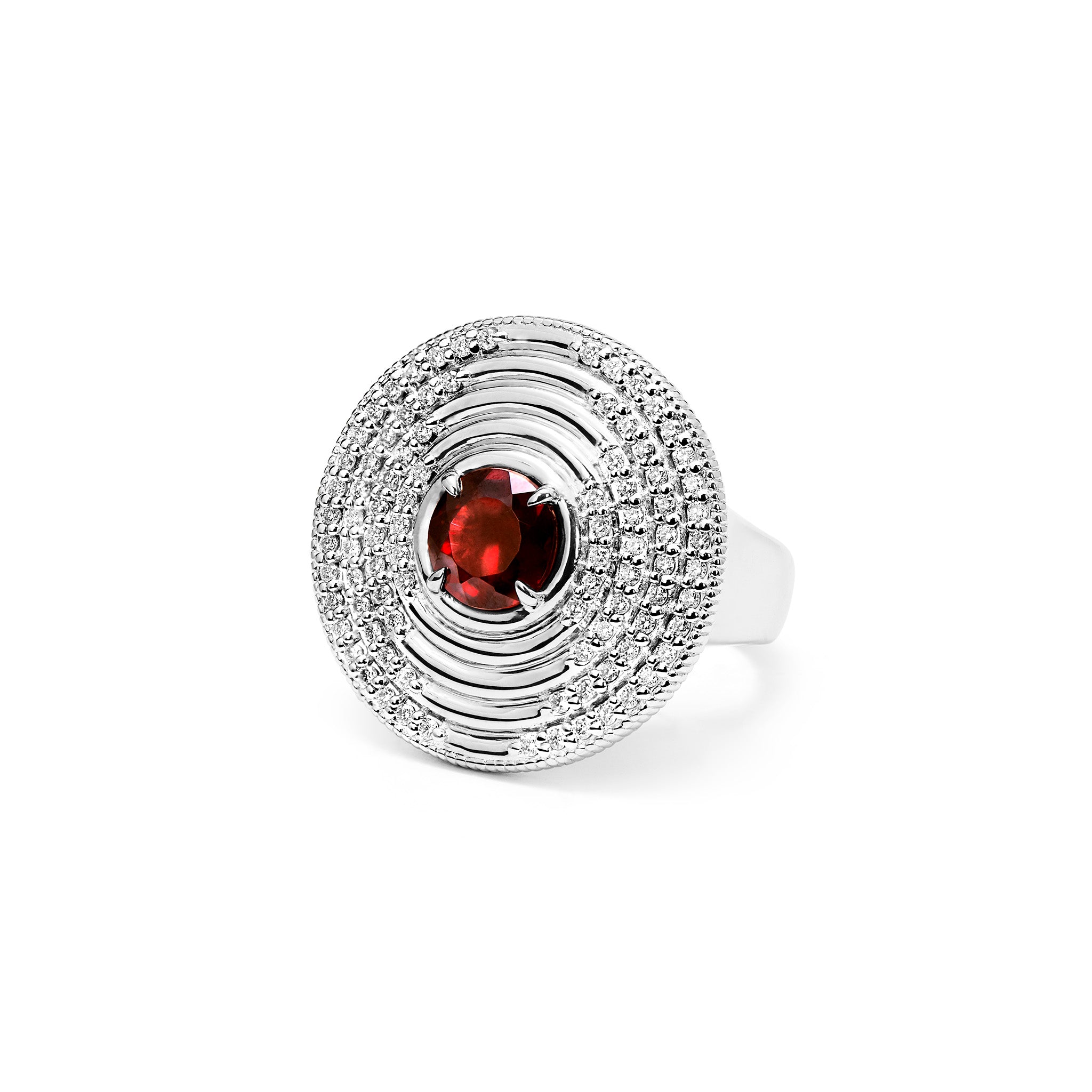 Max Round Ring with Garnet and Diamonds